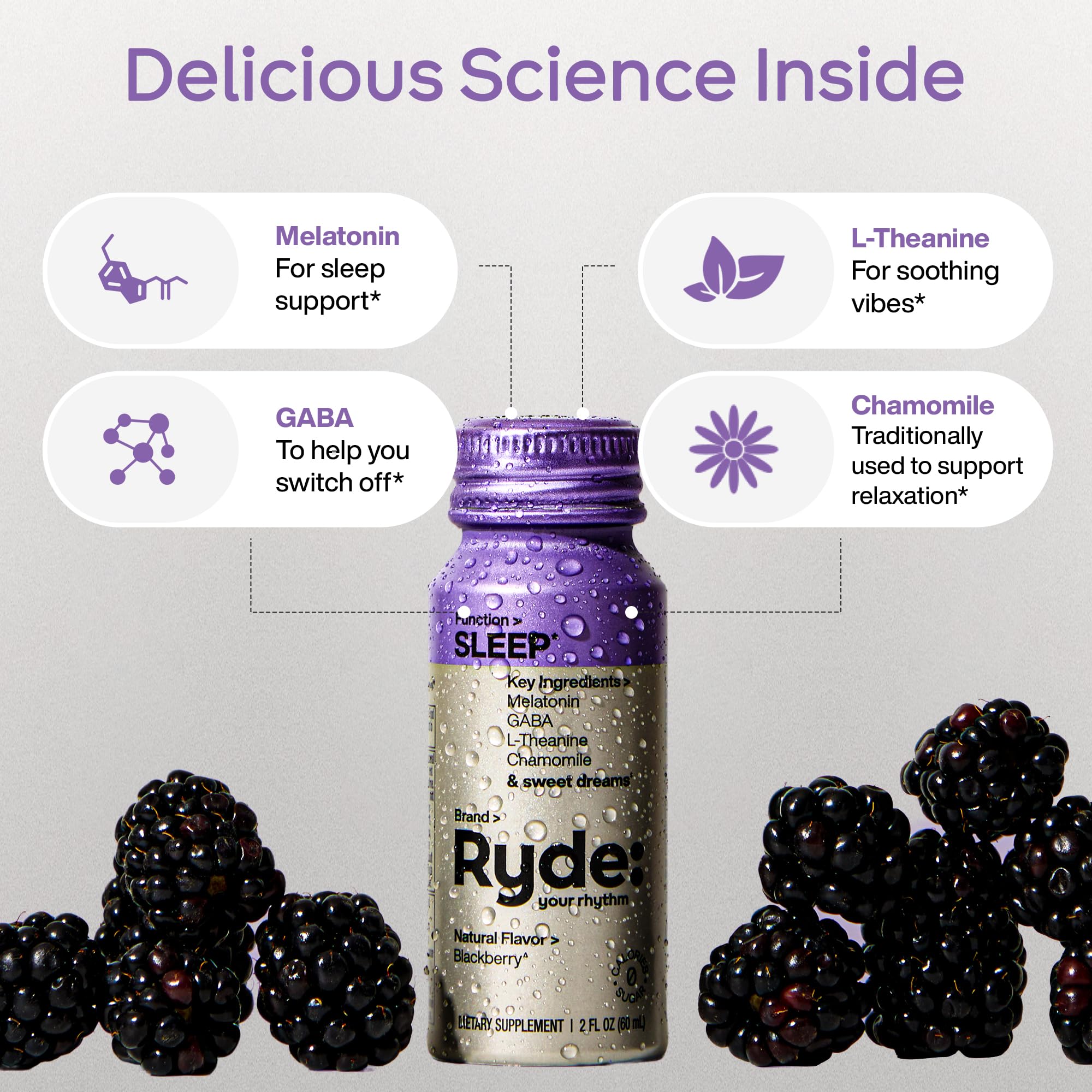RYDE Sleep Shot Blackberry Flavor 2 fl oz packaging