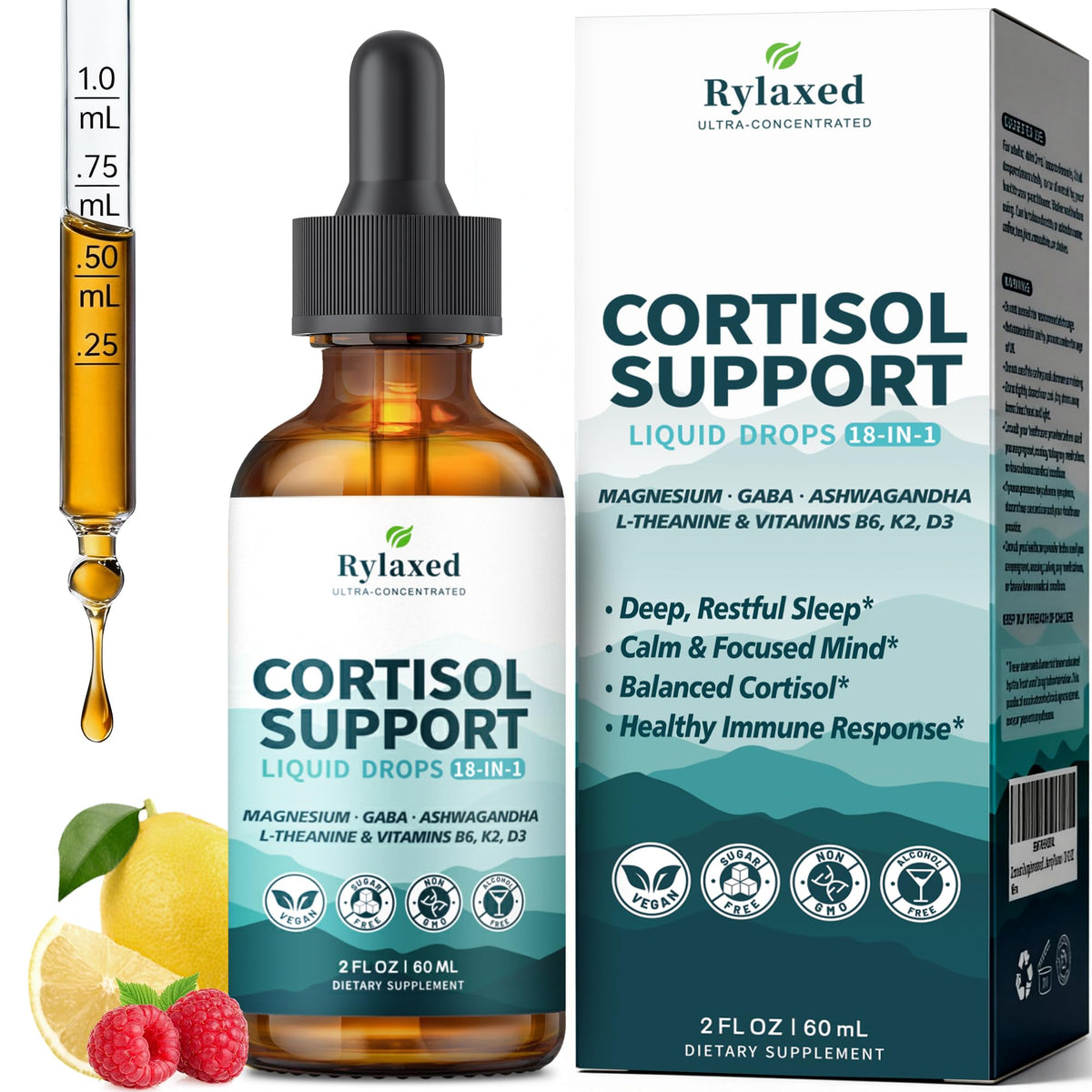 Rylaxed Cortisol Support Liquid Drops 125g front view