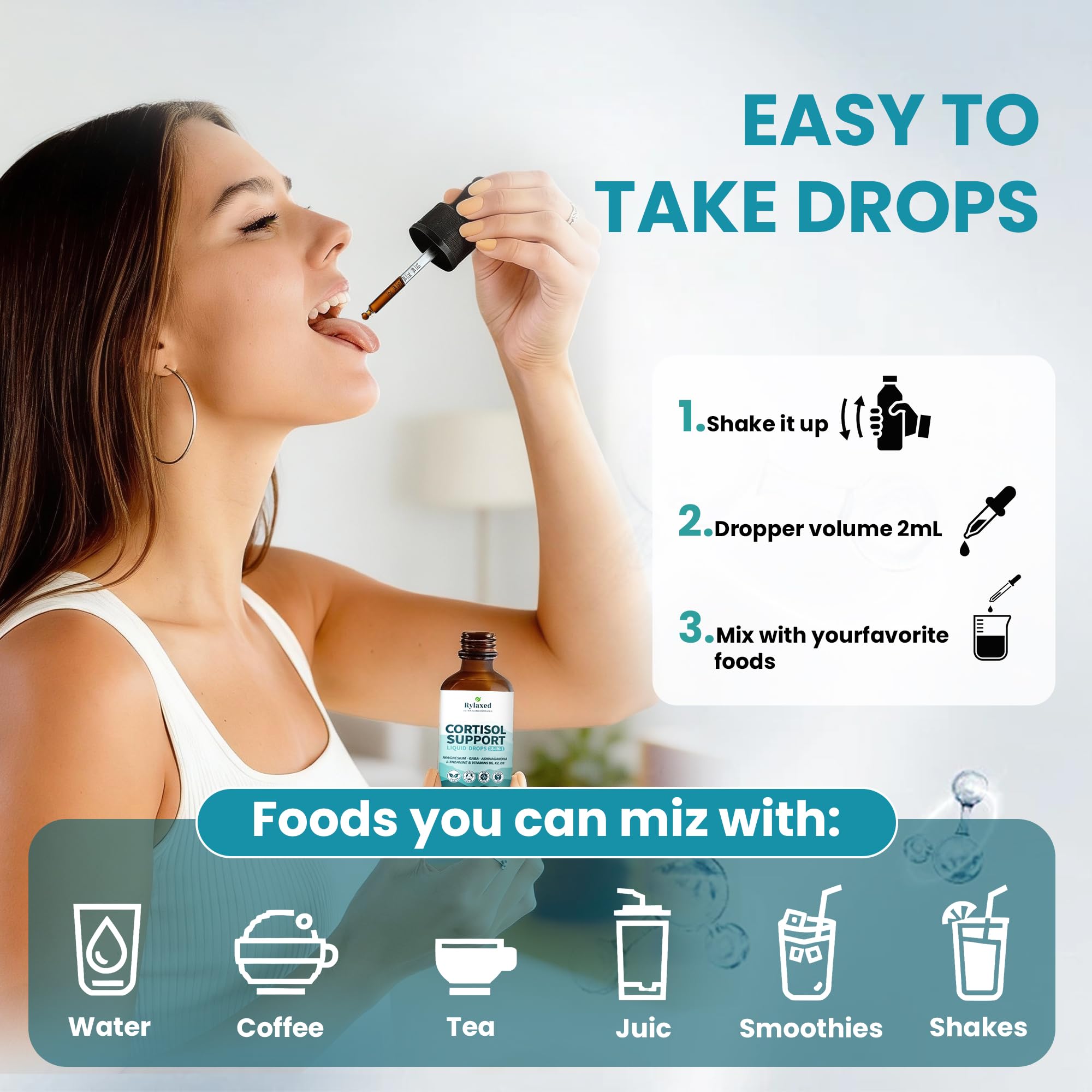 Rylaxed Cortisol Support Liquid Drops 125g side view