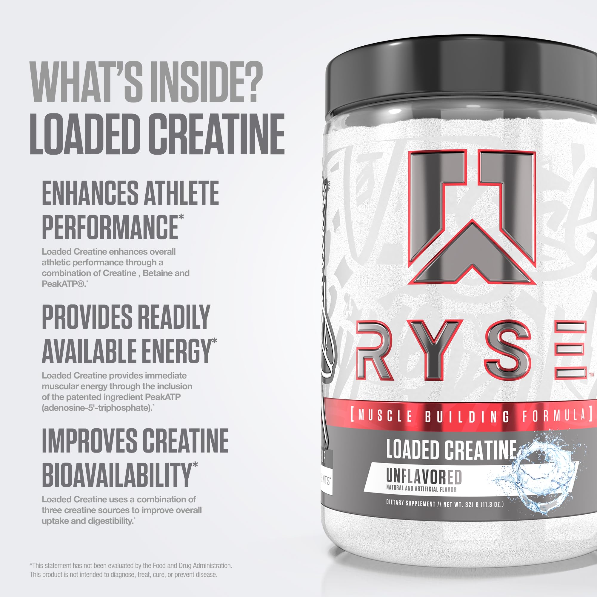 RYSE Loaded Creatine 340g in a gym setting