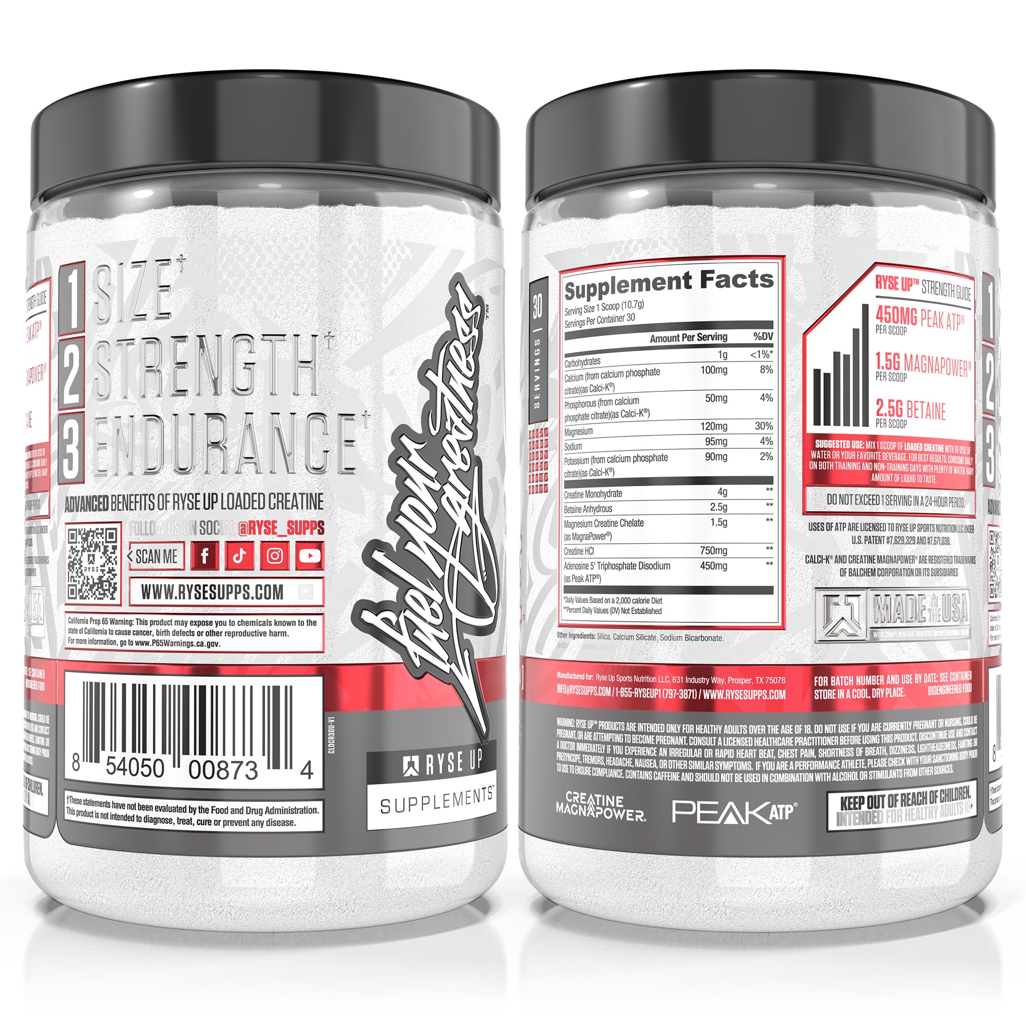 RYSE Loaded Creatine 340g opened with scoop inside