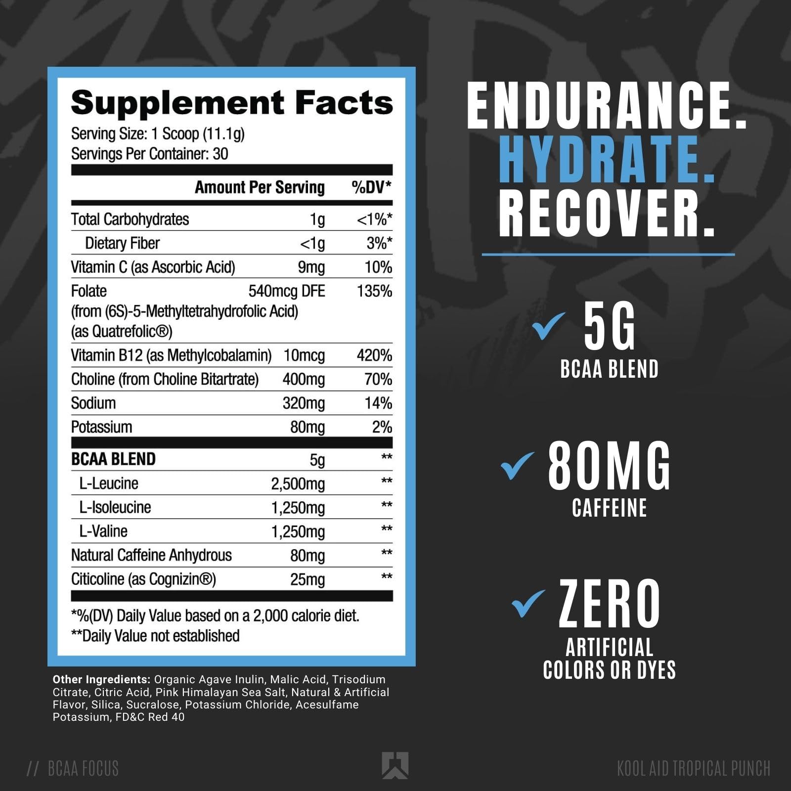 RYSE Up Supplements BCAA Formula 399g side view