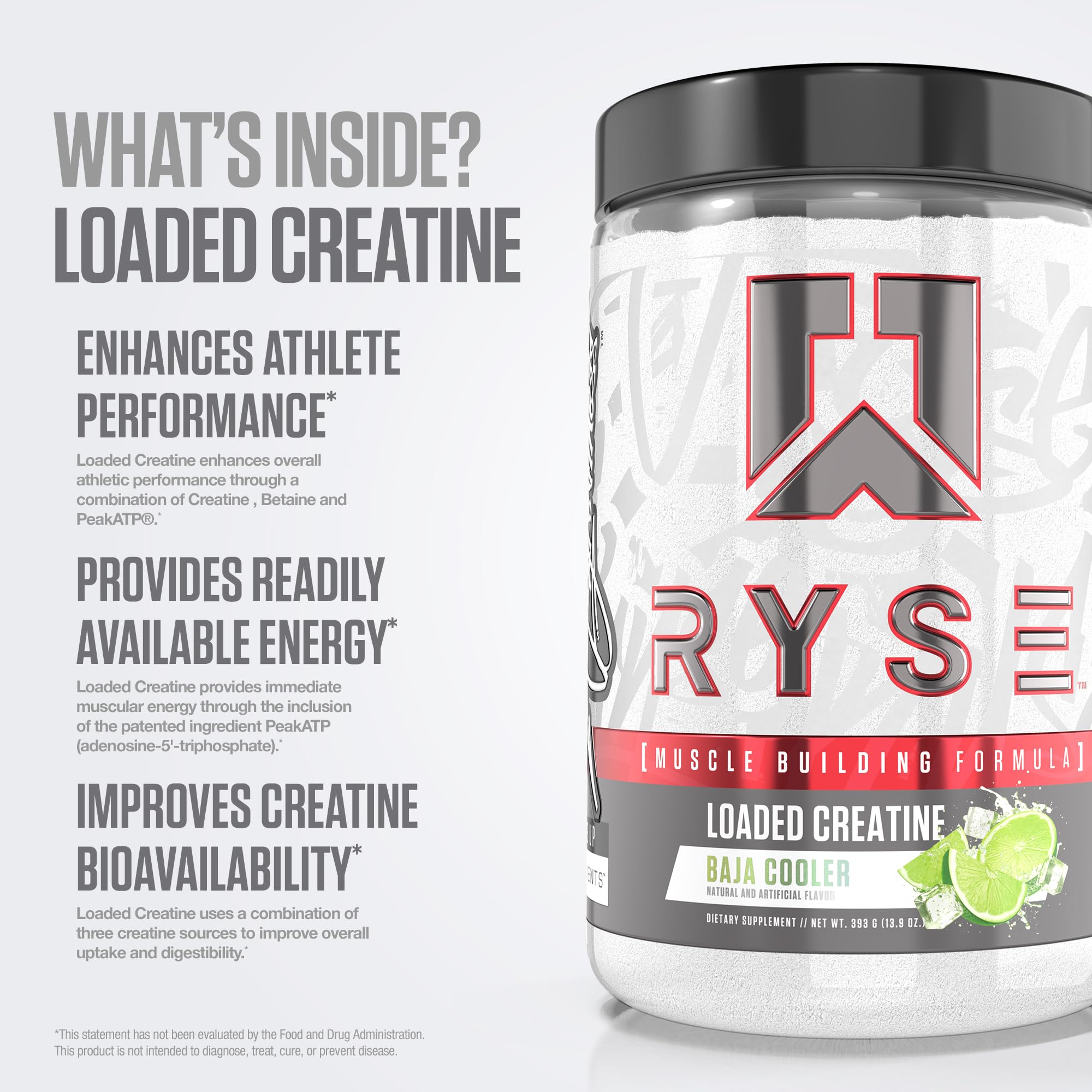 RYSE Up Supplements Loaded Creatine 395g scoop and powder