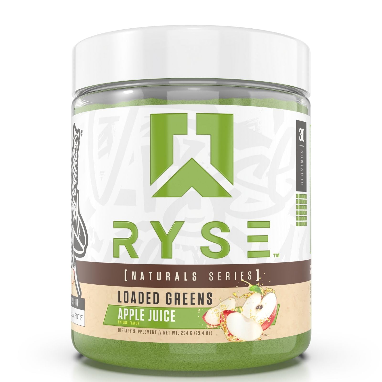 RYSE Up Supplements Loaded Greens powder front view with packaging