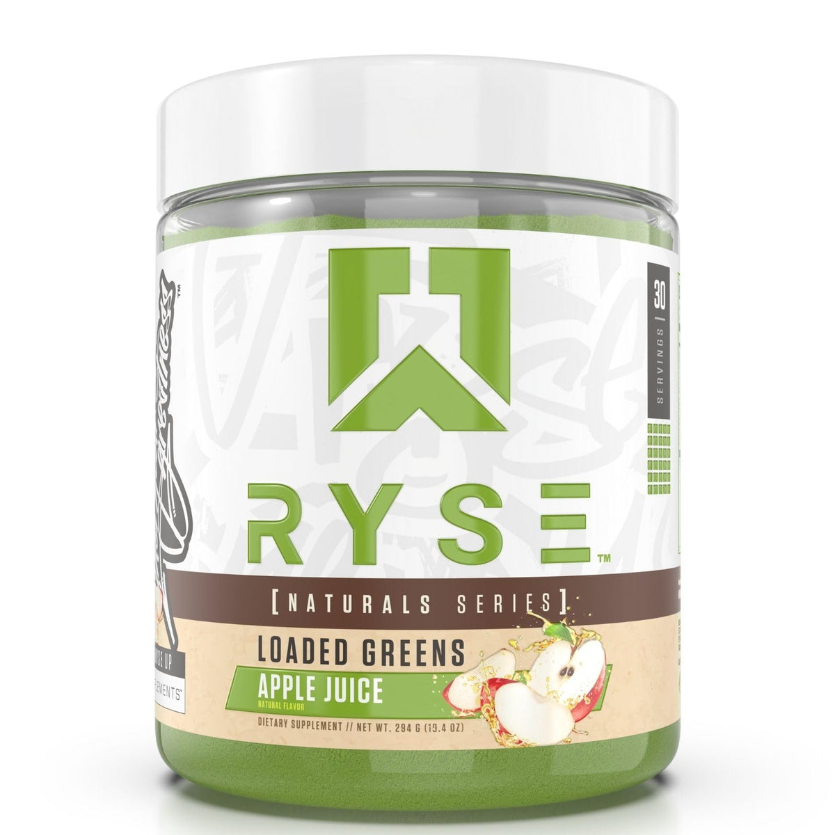RYSE Up Supplements Loaded Greens powder front view with packaging