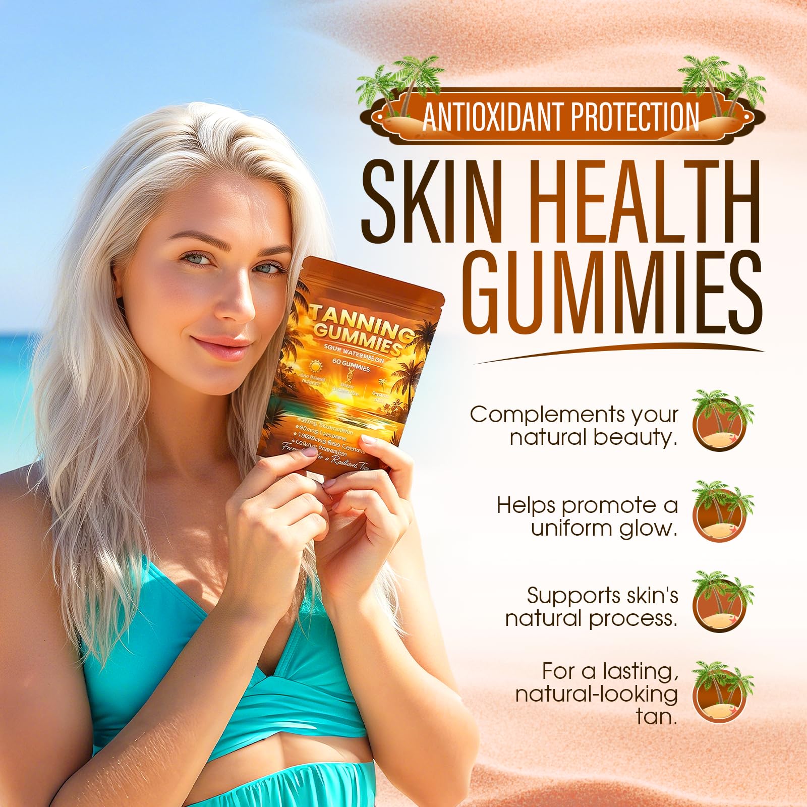 Ryurop Tanning Gummies open pouch showcasing gummies