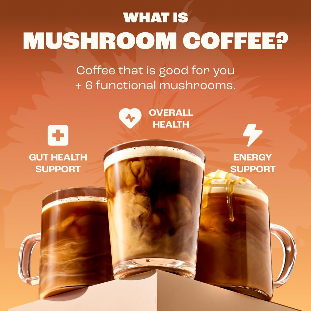 RYZE Mushroom Coffee in a cup with steam