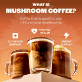 RYZE Mushroom Coffee in a cup with steam