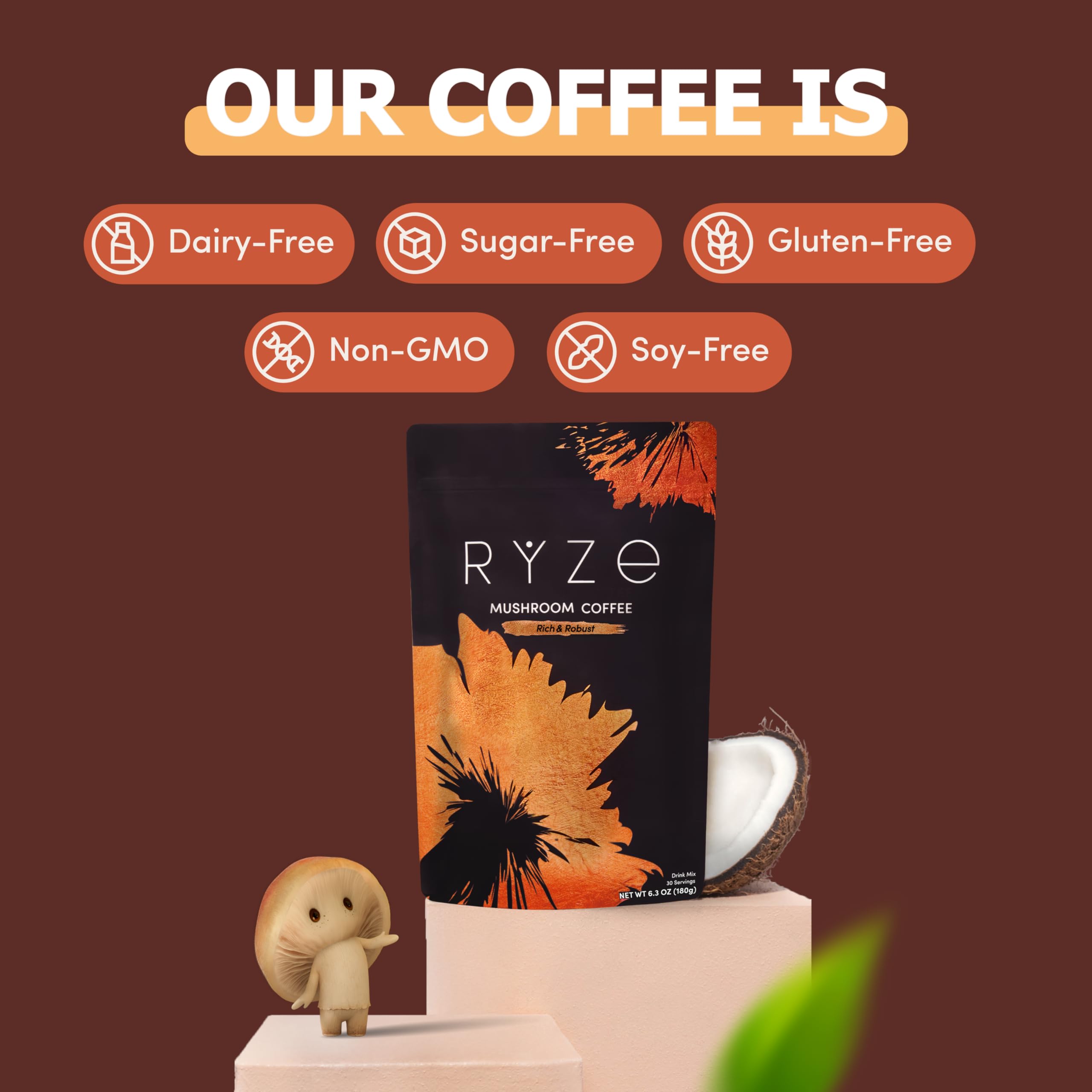 RYZE SUPERFOODS Mushroom Dark Roast Coffee nutritional information
