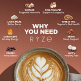 RYZE SUPERFOODS Mushroom Dark Roast Coffee scoop with mushrooms