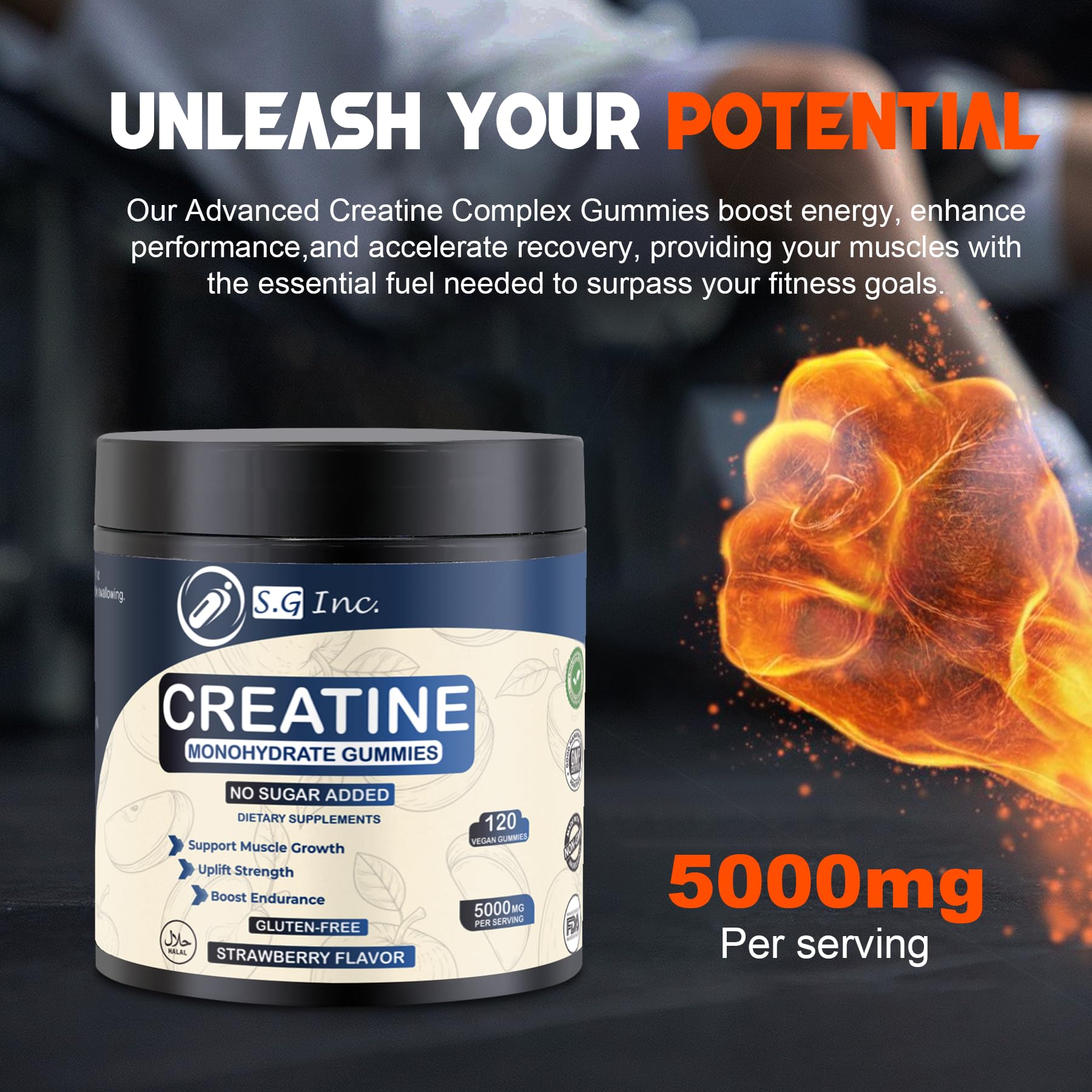 S.G Inc Creatine Gummies with a measuring scoop