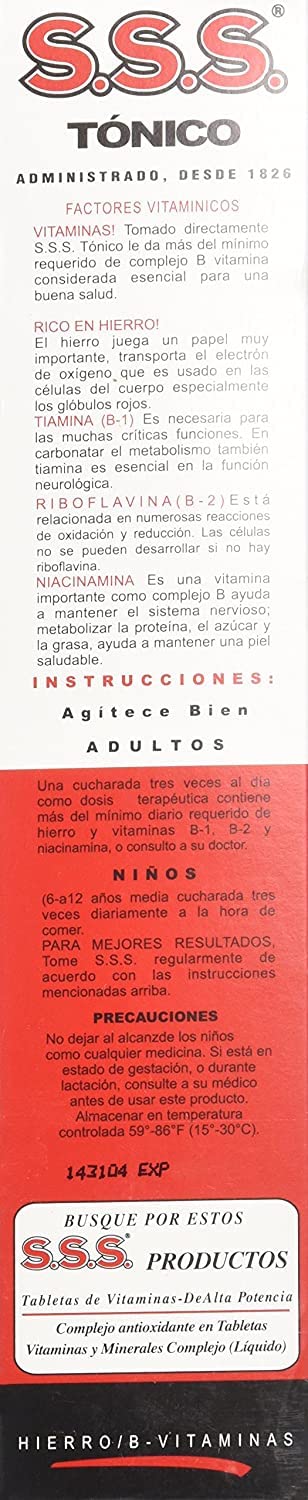 S.S.S. CO. Tonic Liquid Multivitamin 20 oz back label