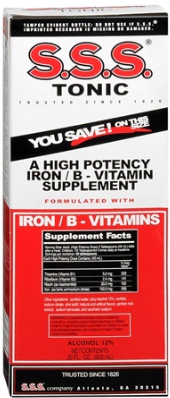 S.S.S. CO. Tonic Liquid Multivitamin 20 oz with glass