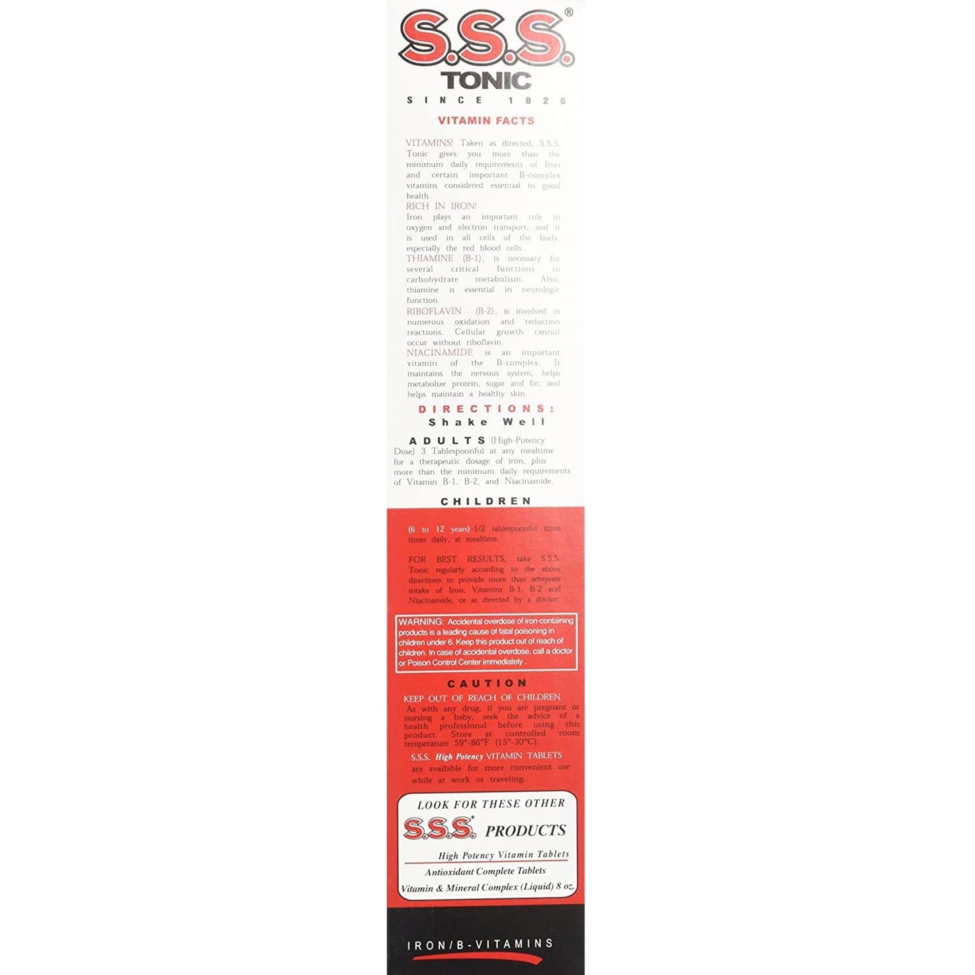 S.S.S. CO. Tonic Liquid Supplement side view showing packaging