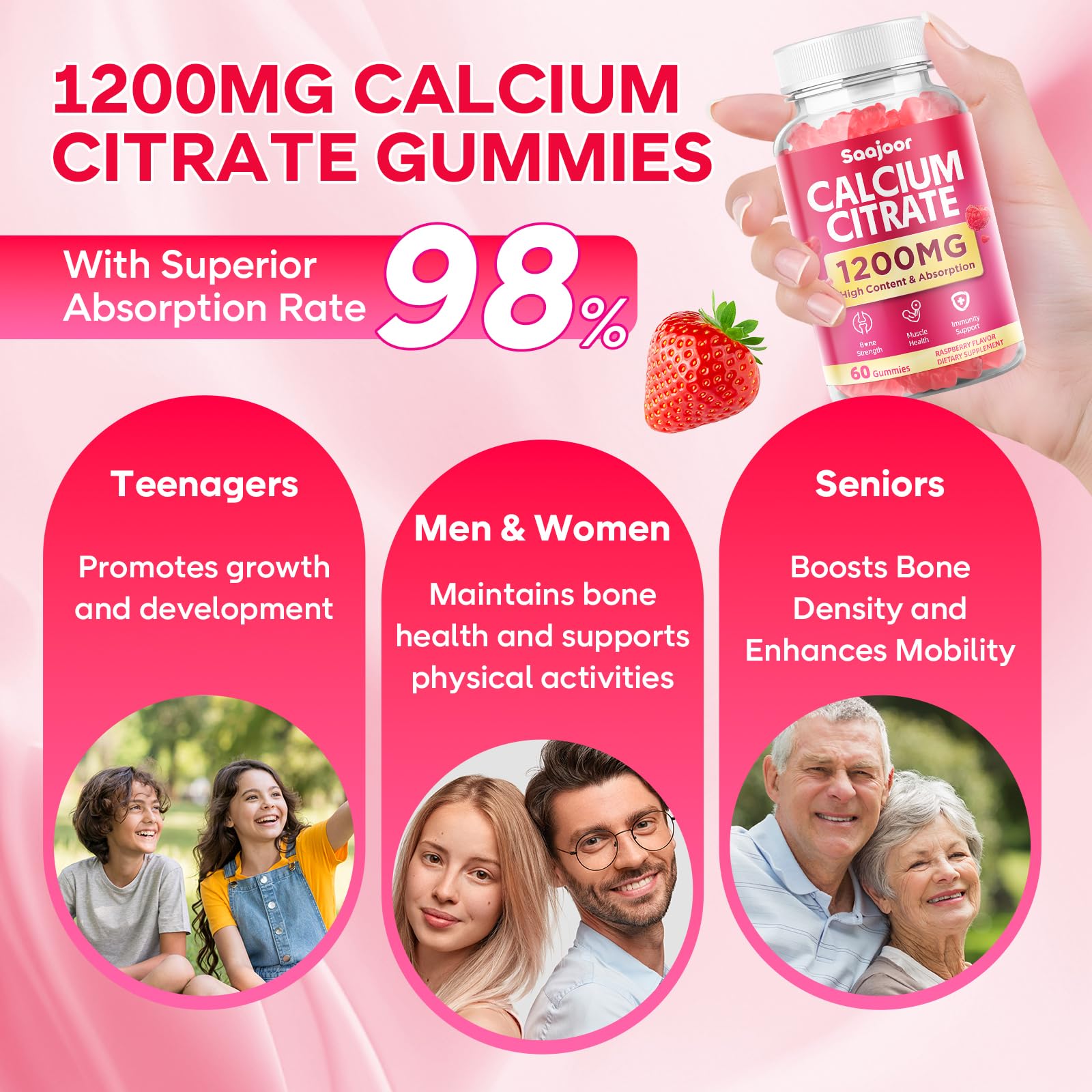 Saajoor Calcium Citrate Gummies bottle side view