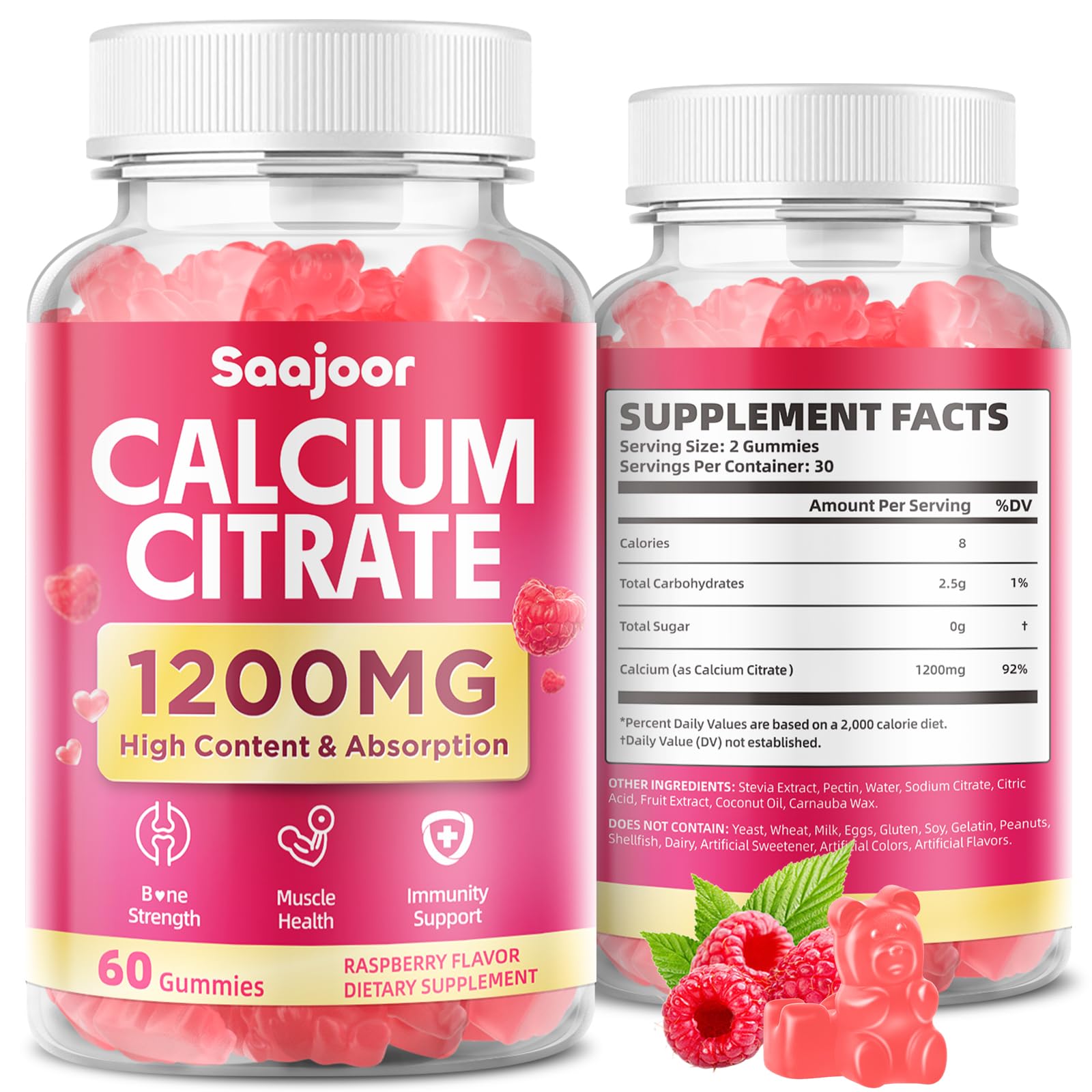Saajoor Calcium Citrate Gummies front view with packaging