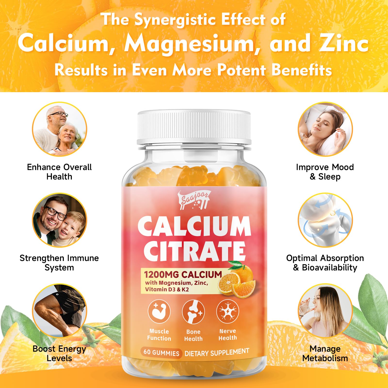 Saajoor Calcium Citrate Gummies nutritional information label