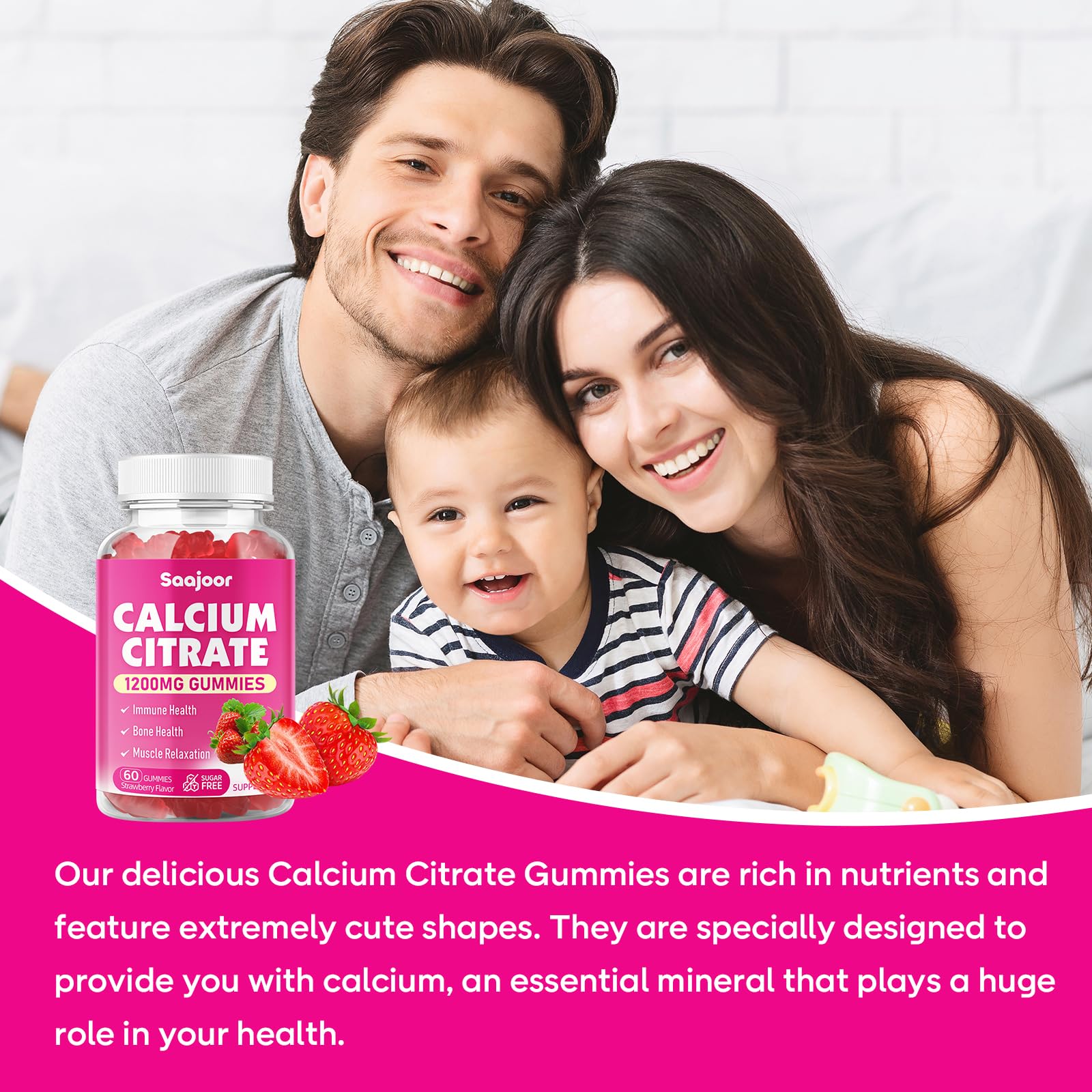 Saajoor Calcium Citrate Gummies on a kitchen counter