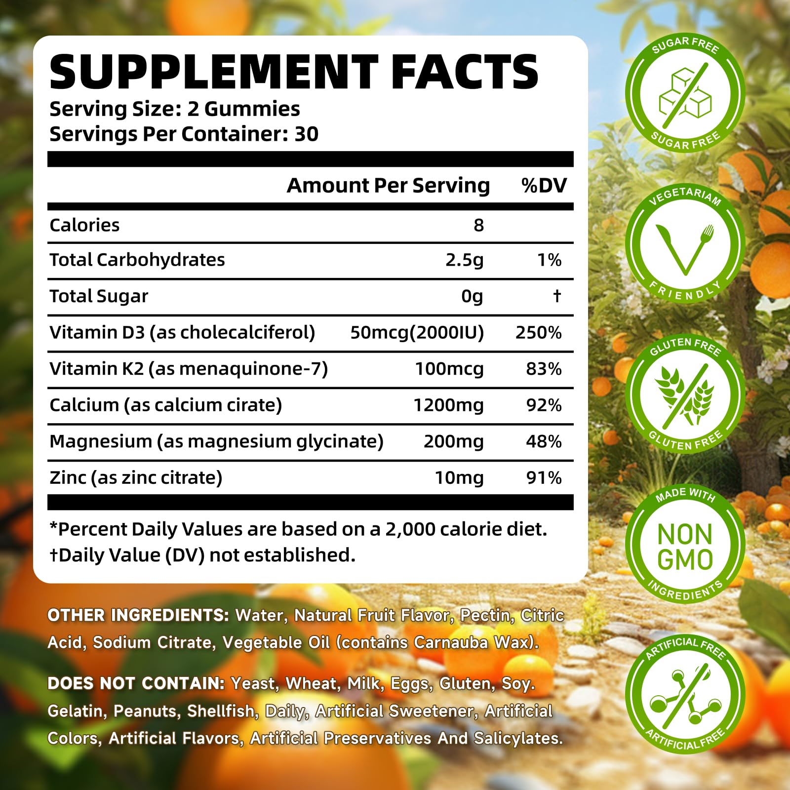 Saajoor Calcium Citrate Gummies packaging showing nutritional information