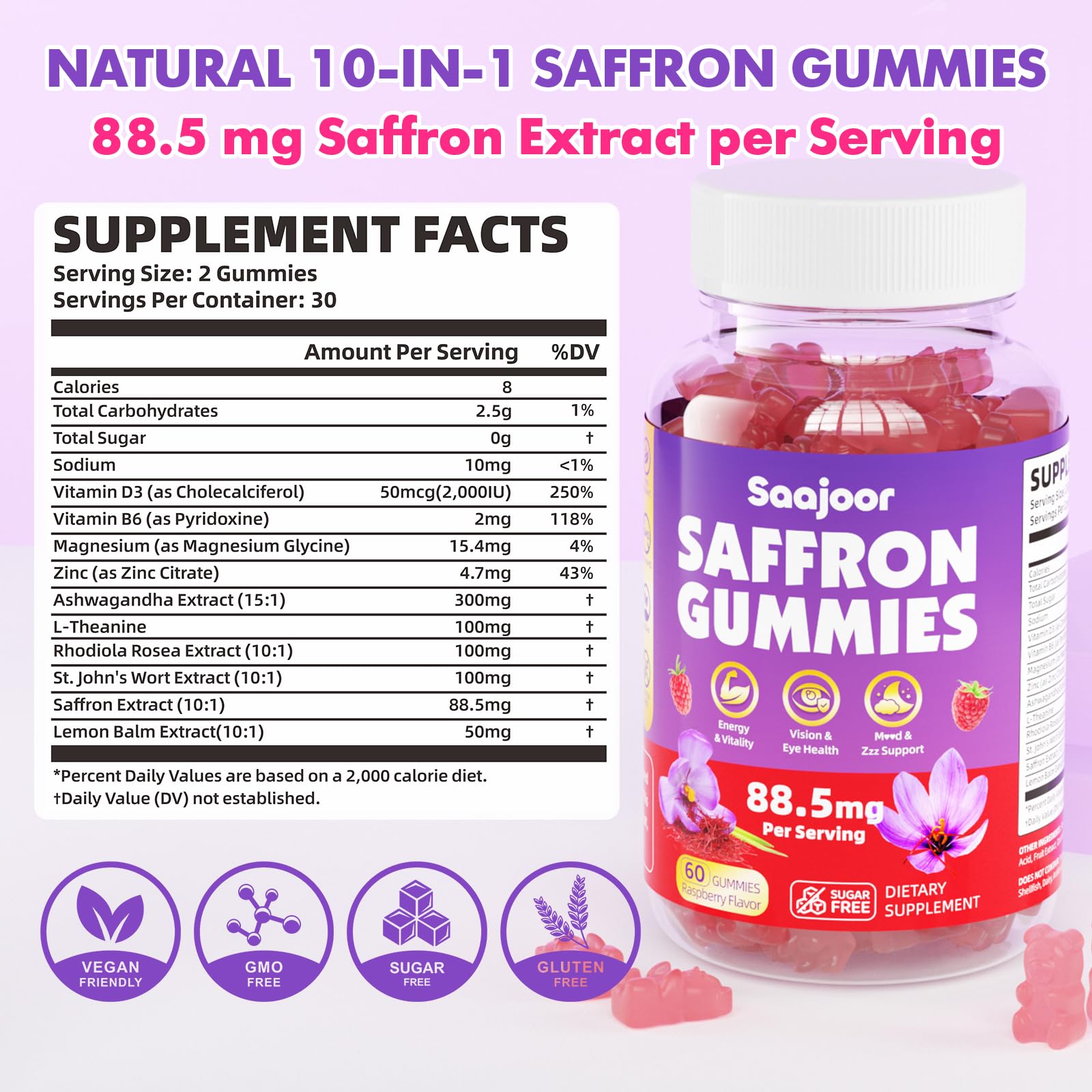 Saajoor Echinacea Gummies bottle with raspberry flavour