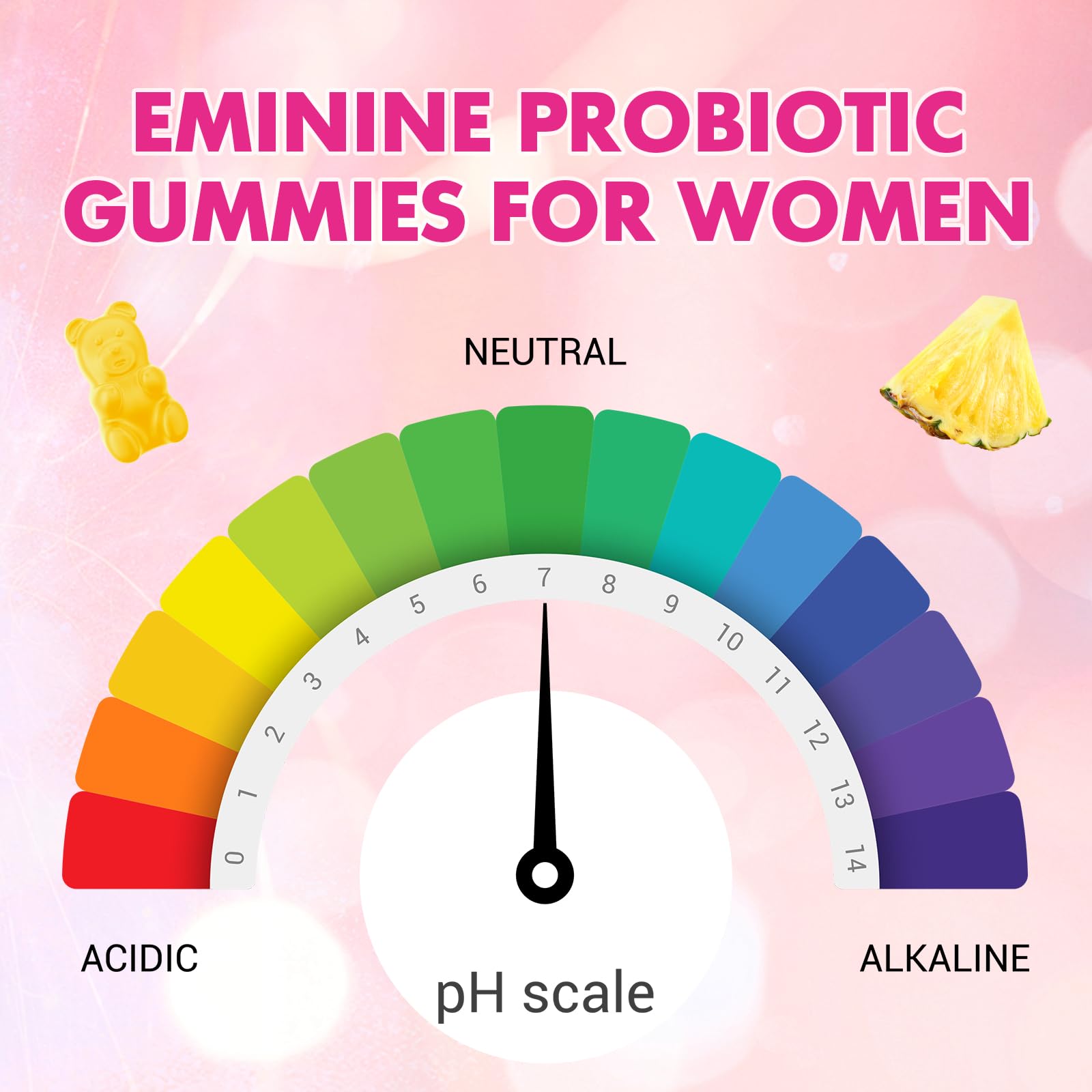 Saajoor Feminine Probiotics Gummies 170g on a wooden table with fresh pineapple