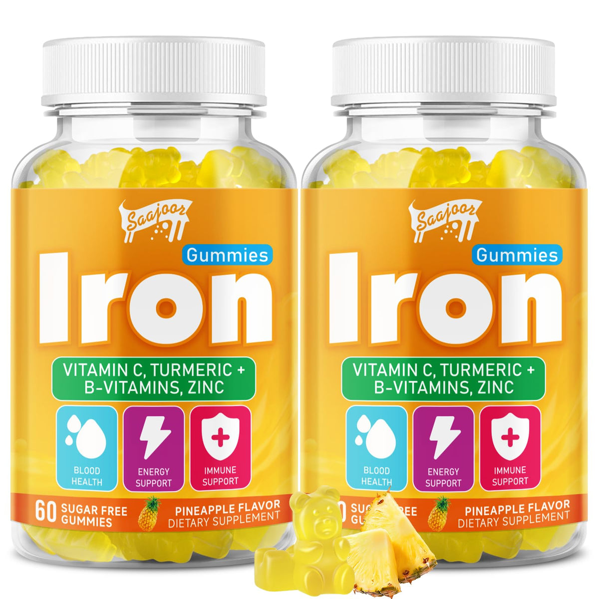 Saajoor Iron Gummies front view packaging with pineapple flavour