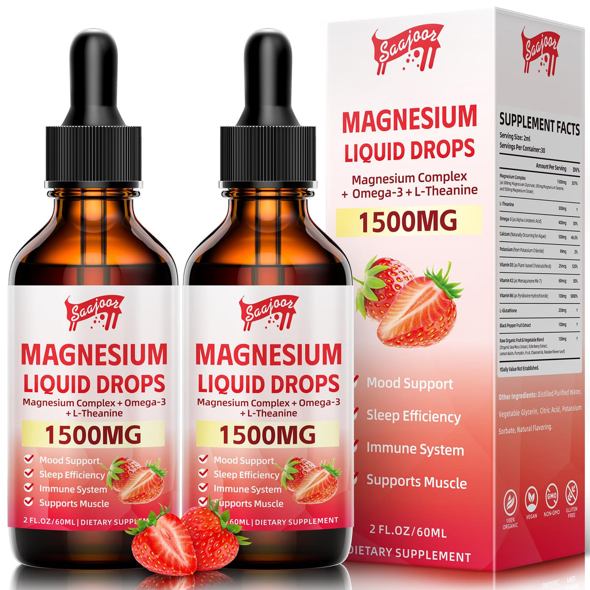 Saajoor Magnesium Glycinate Liquid Drops 60ml bottle front view