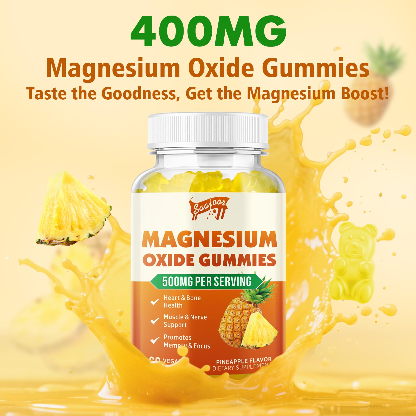 Saajoor Magnesium Gummies 500mg in a bowl