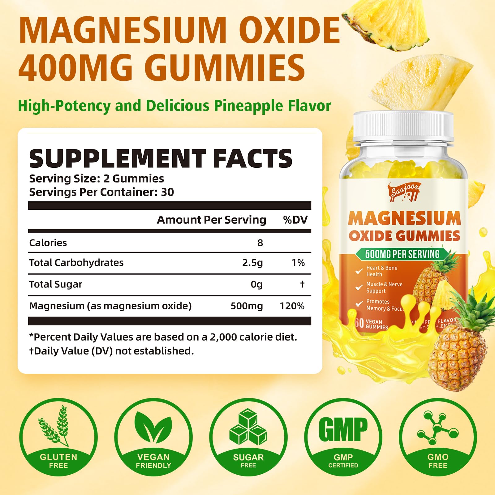 Saajoor Magnesium Gummies 500mg side view of packaging
