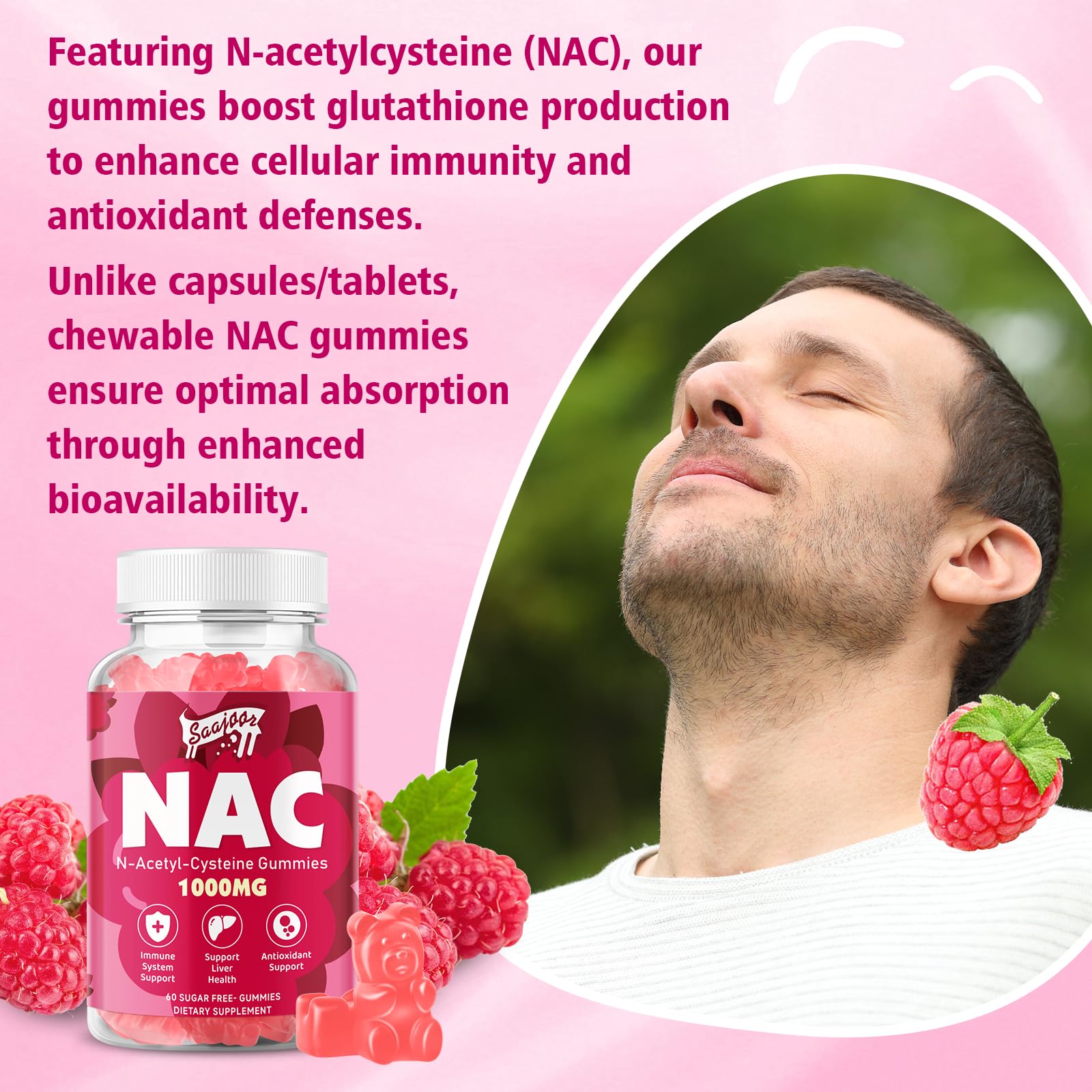 Saajoor NAC Gummies 1000mg with daily serving suggestion