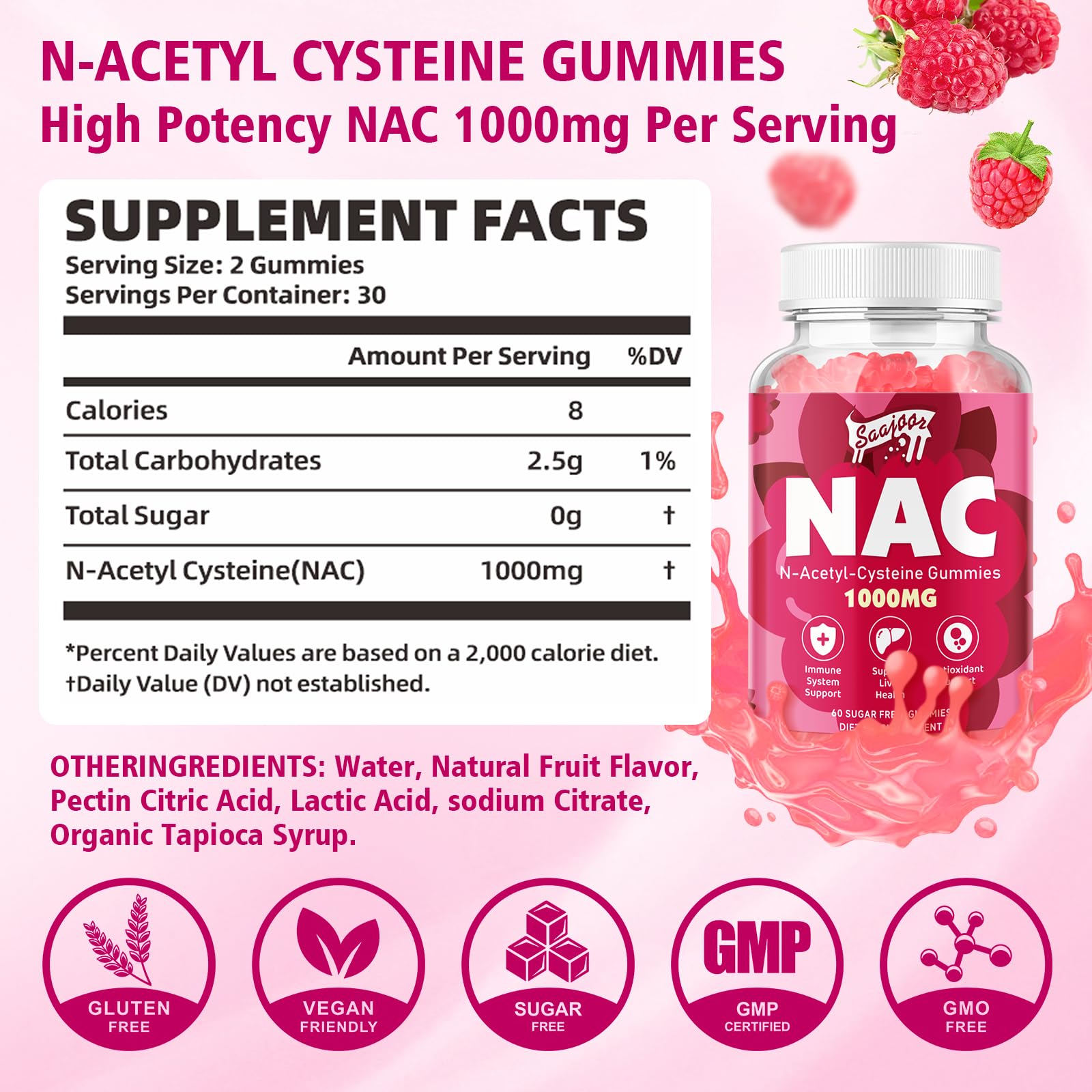 Saajoor NAC Gummies packaging with nutritional information