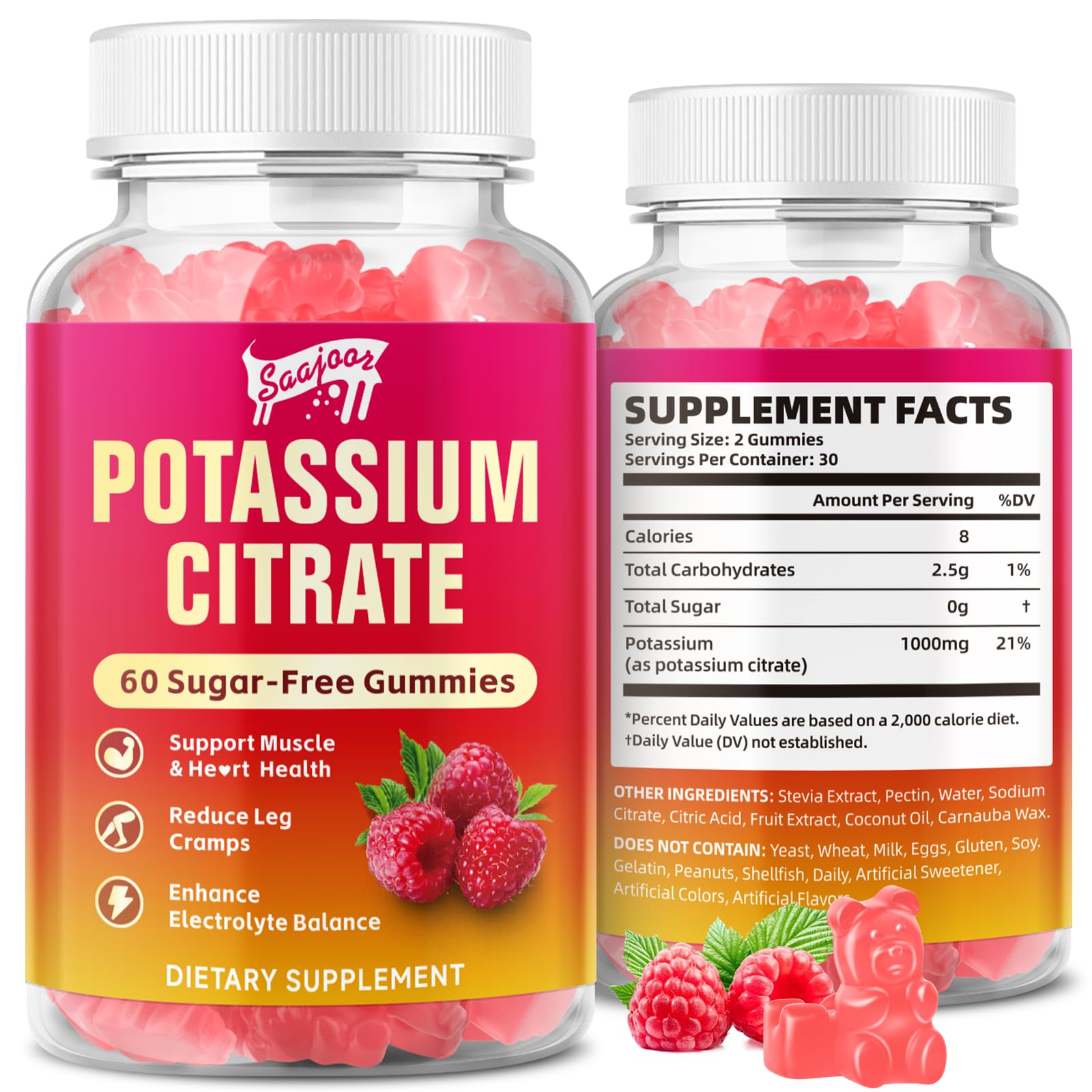 Saajoor Potassium Gummies 1000mg front view packaging