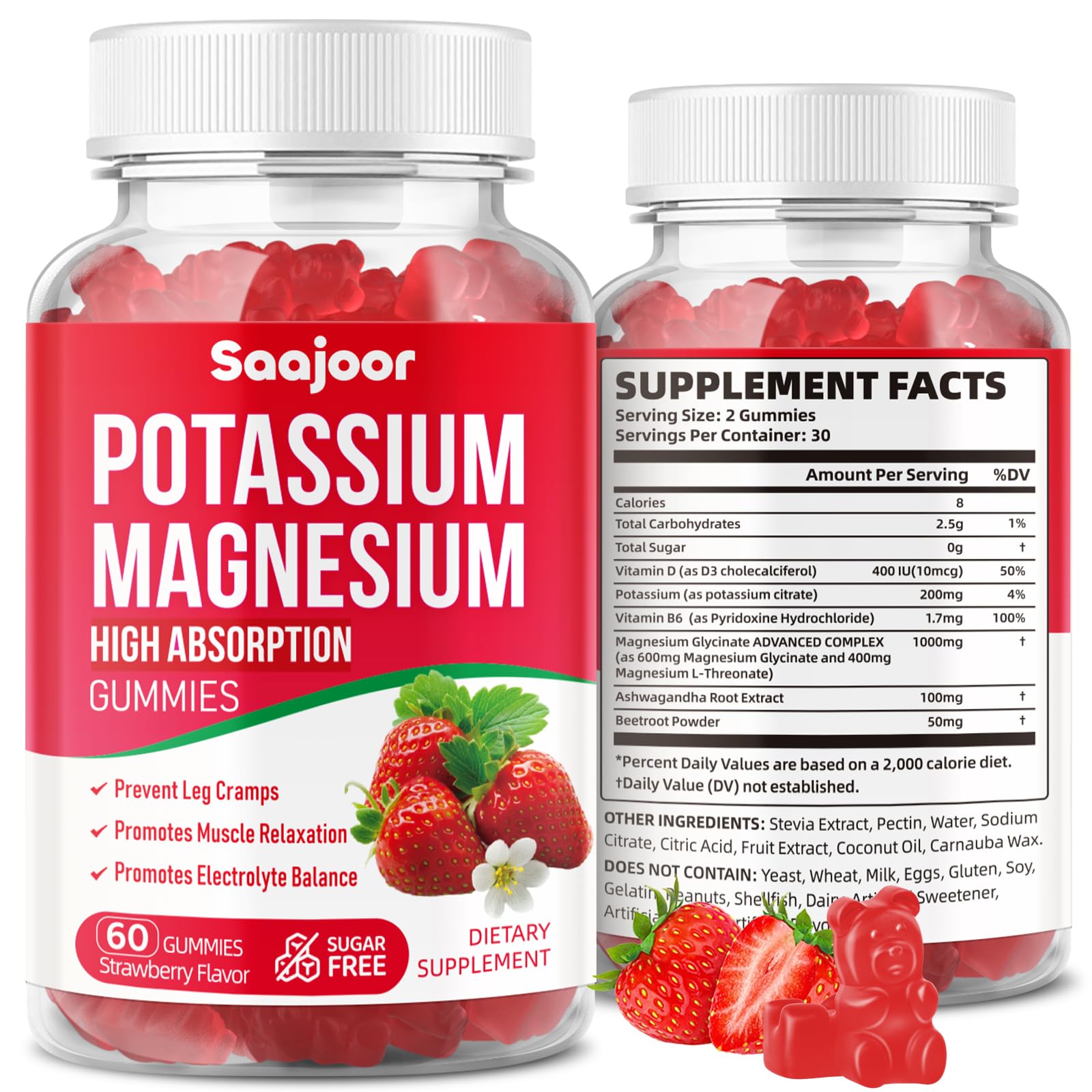 Saajoor Potassium Magnesium Gummies front view with packaging