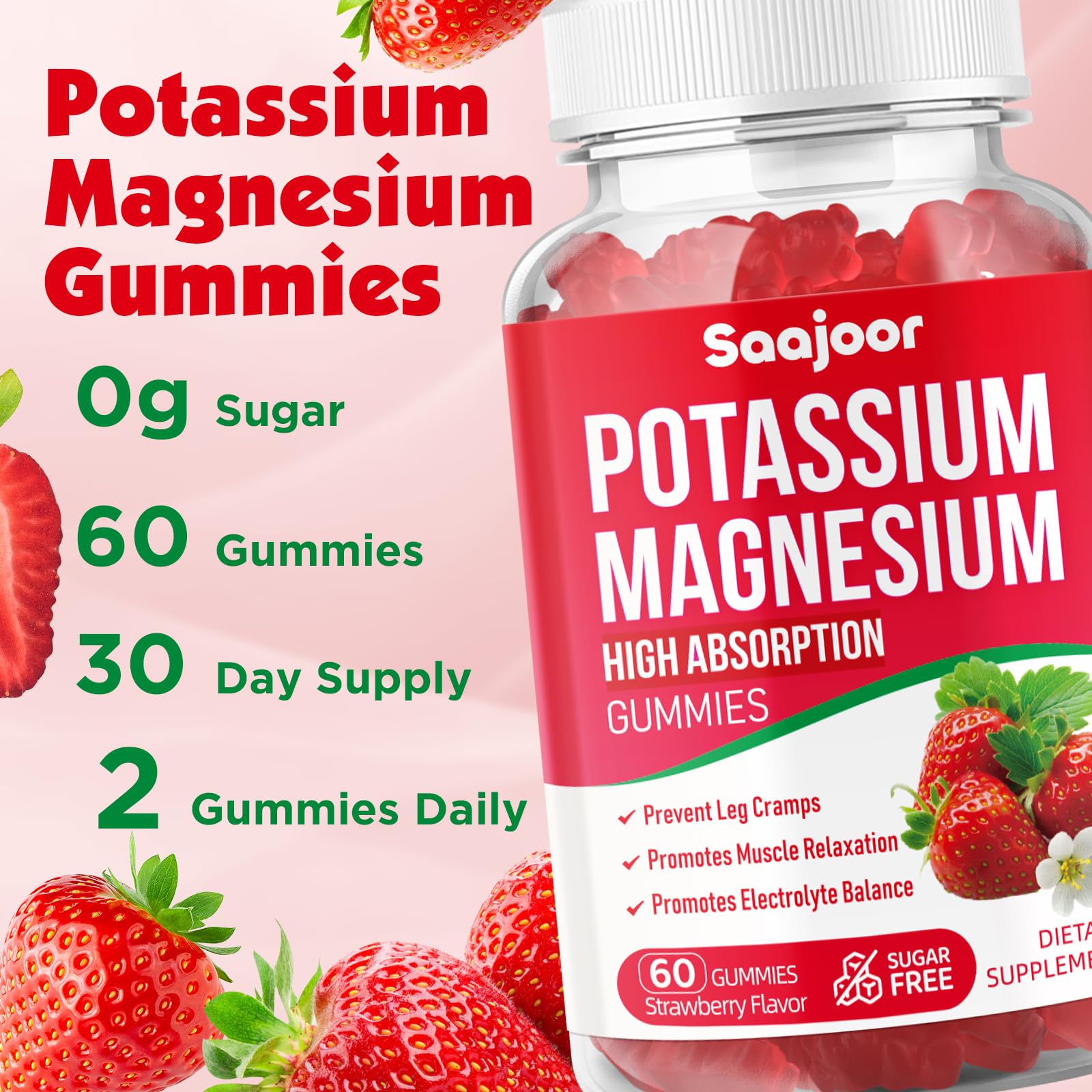 Saajoor Potassium Magnesium Gummies on a wooden table
