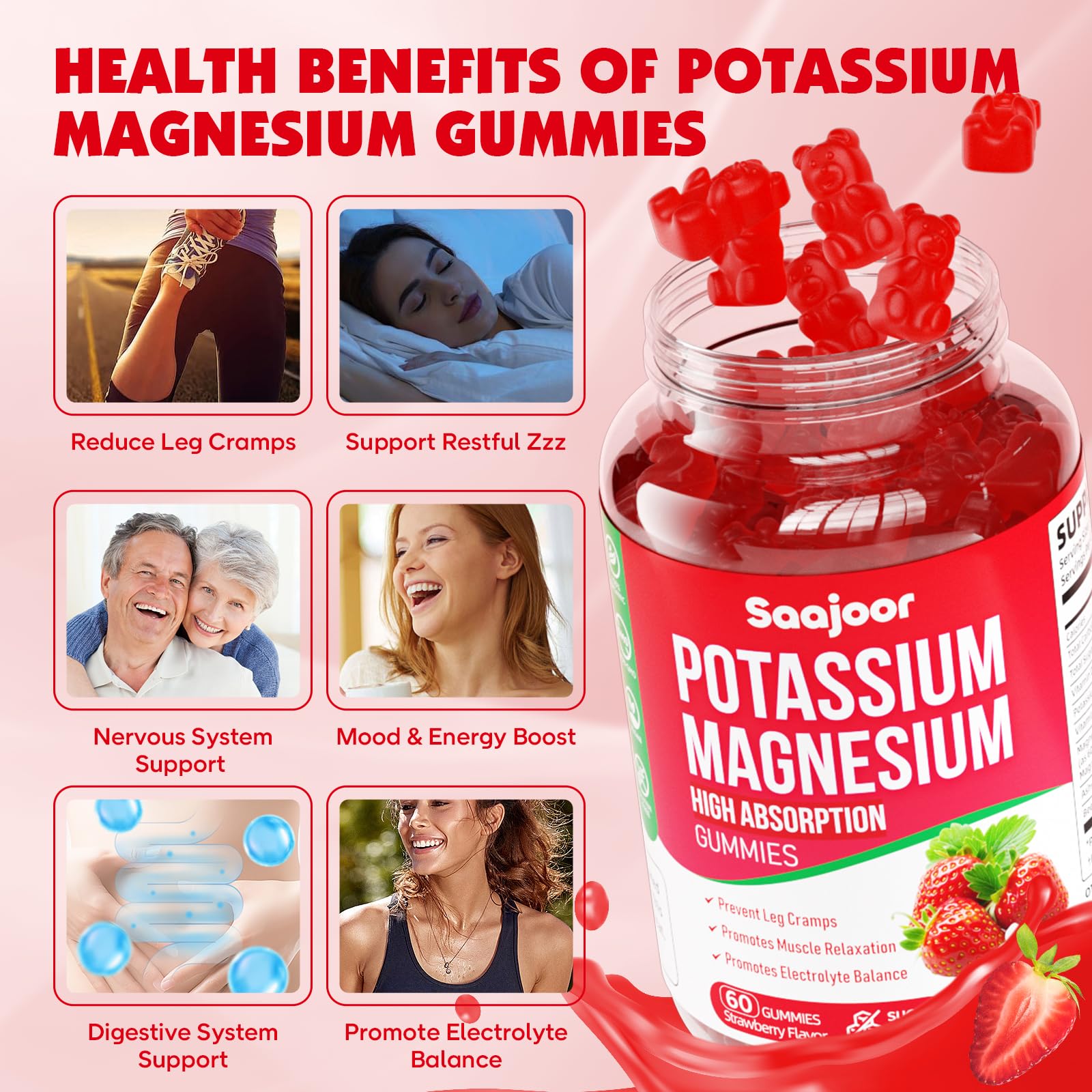 Saajoor Potassium Magnesium Gummies side view of bottle