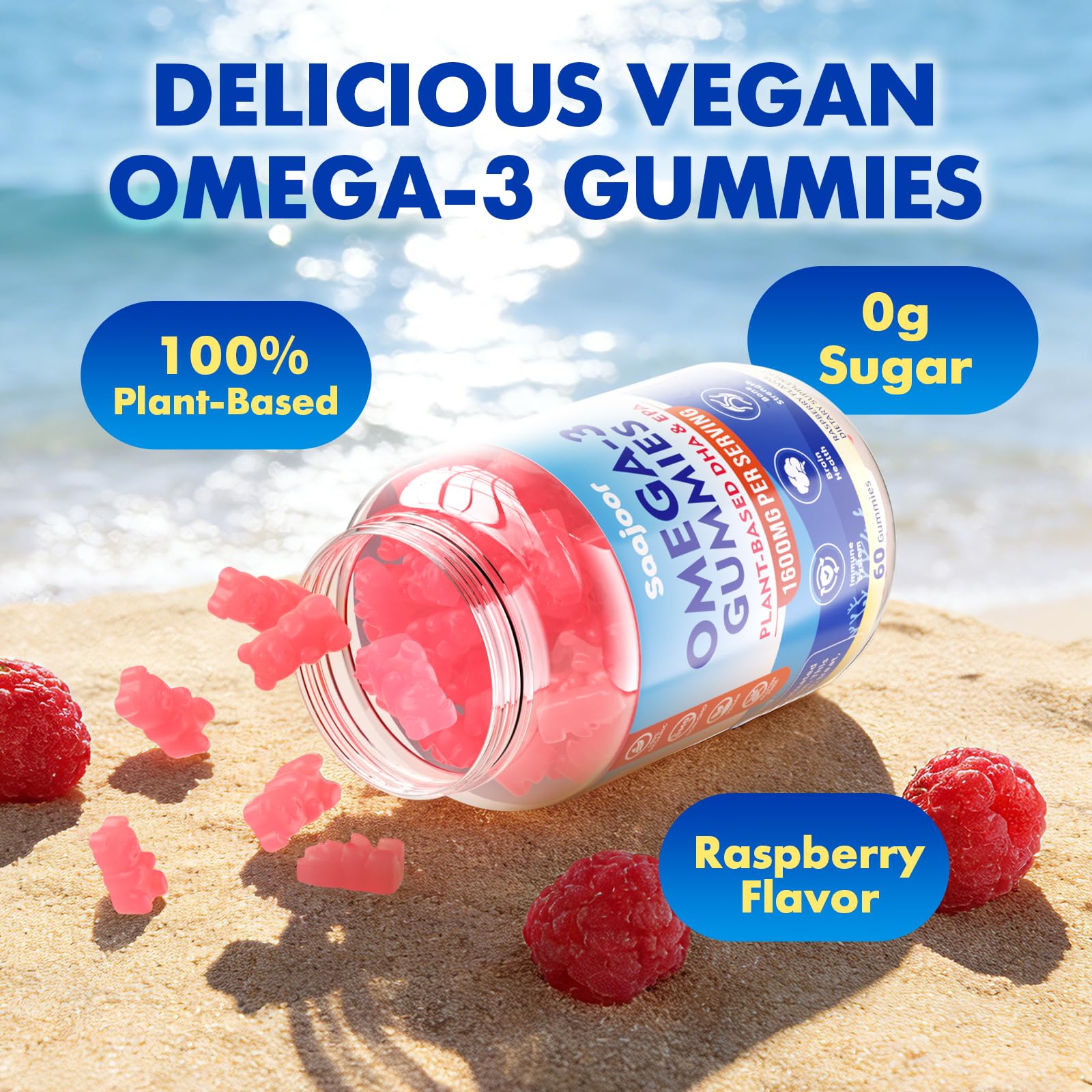 Saajoor Vegan Omega-3 Gummies lifestyle scene on a kitchen counter
