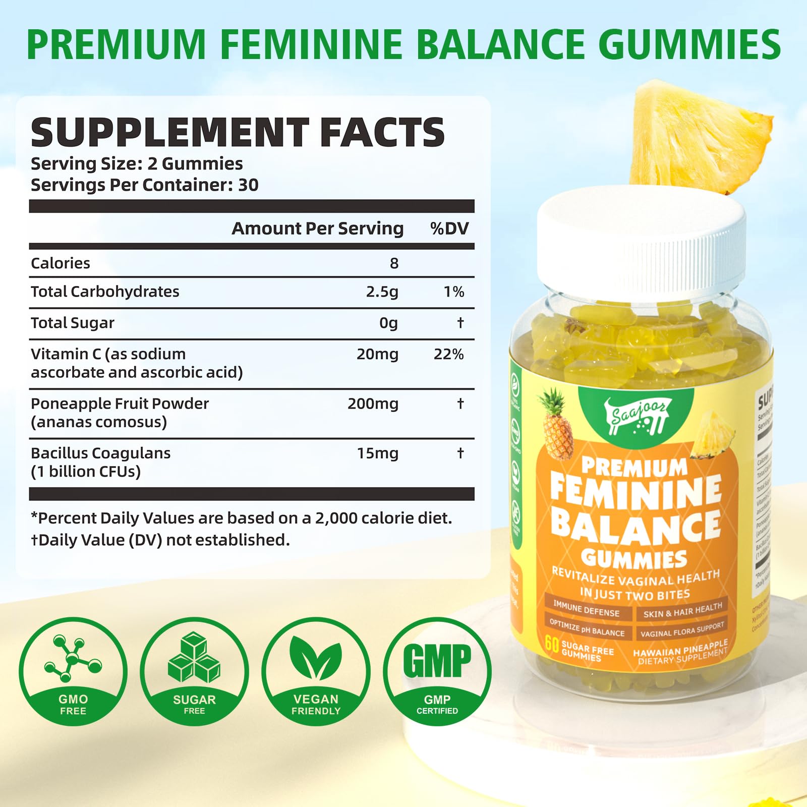 Saajoor Women's Wellness Gummies bottle side view