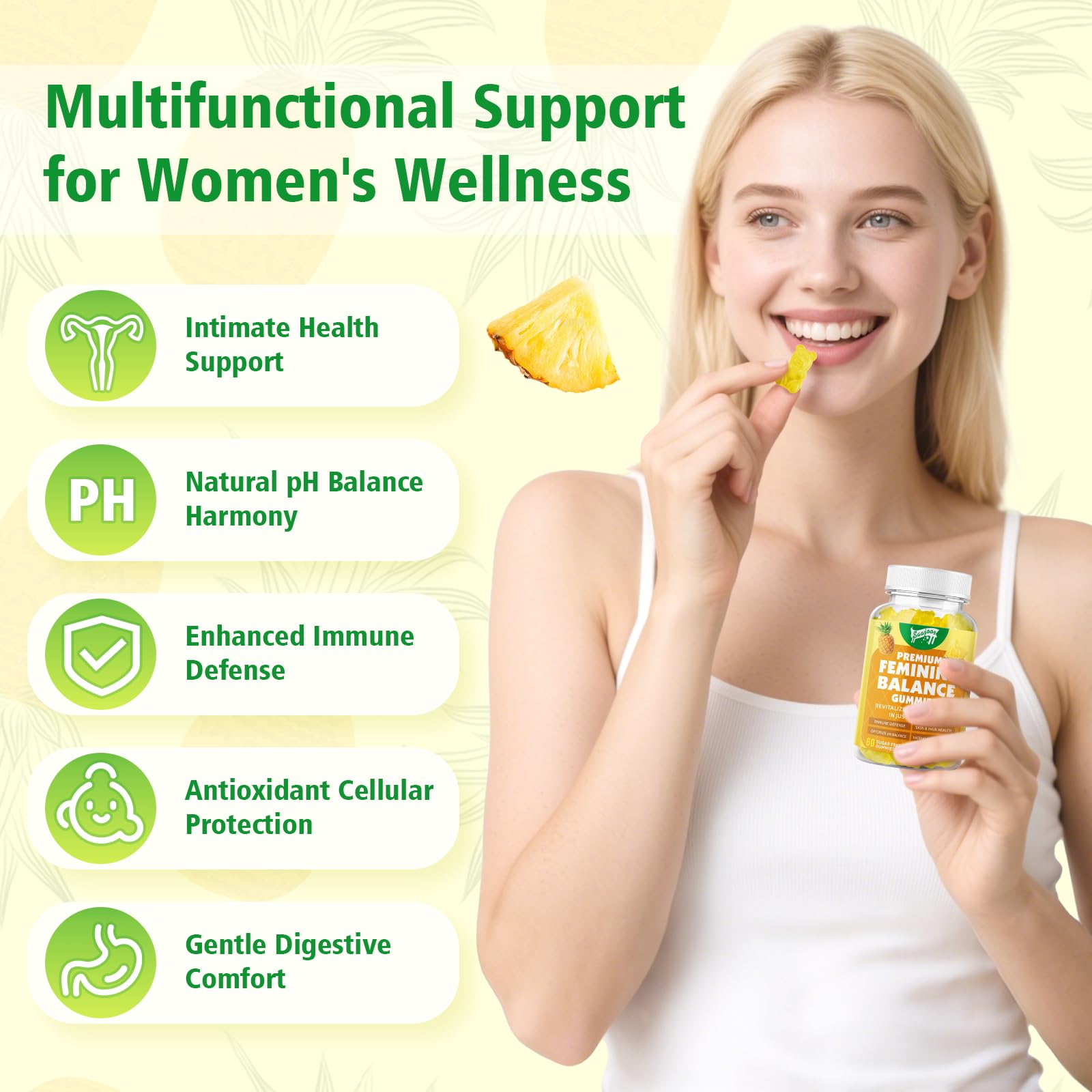 Saajoor Women's Wellness Gummies with two gummies on a table