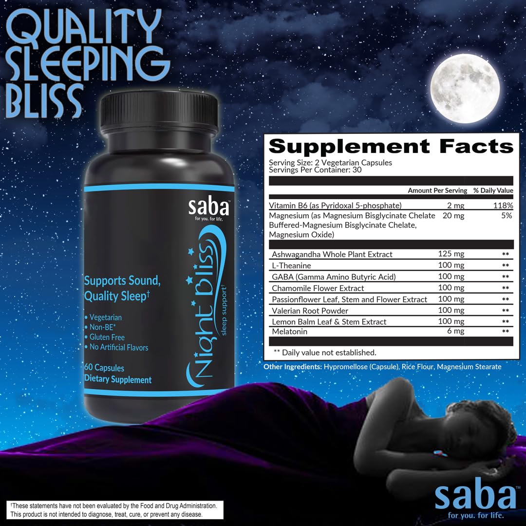 Saba Night Bliss Natural Sleep Aid packaging side view