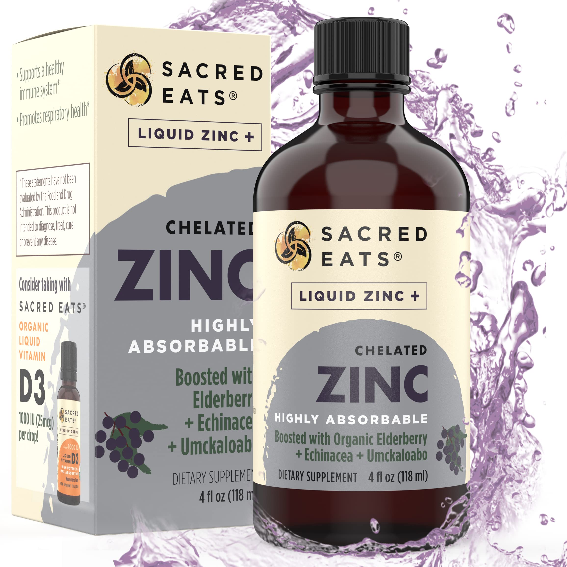 Sacred Eats Zinc Liquid 259g front view with berry flavour