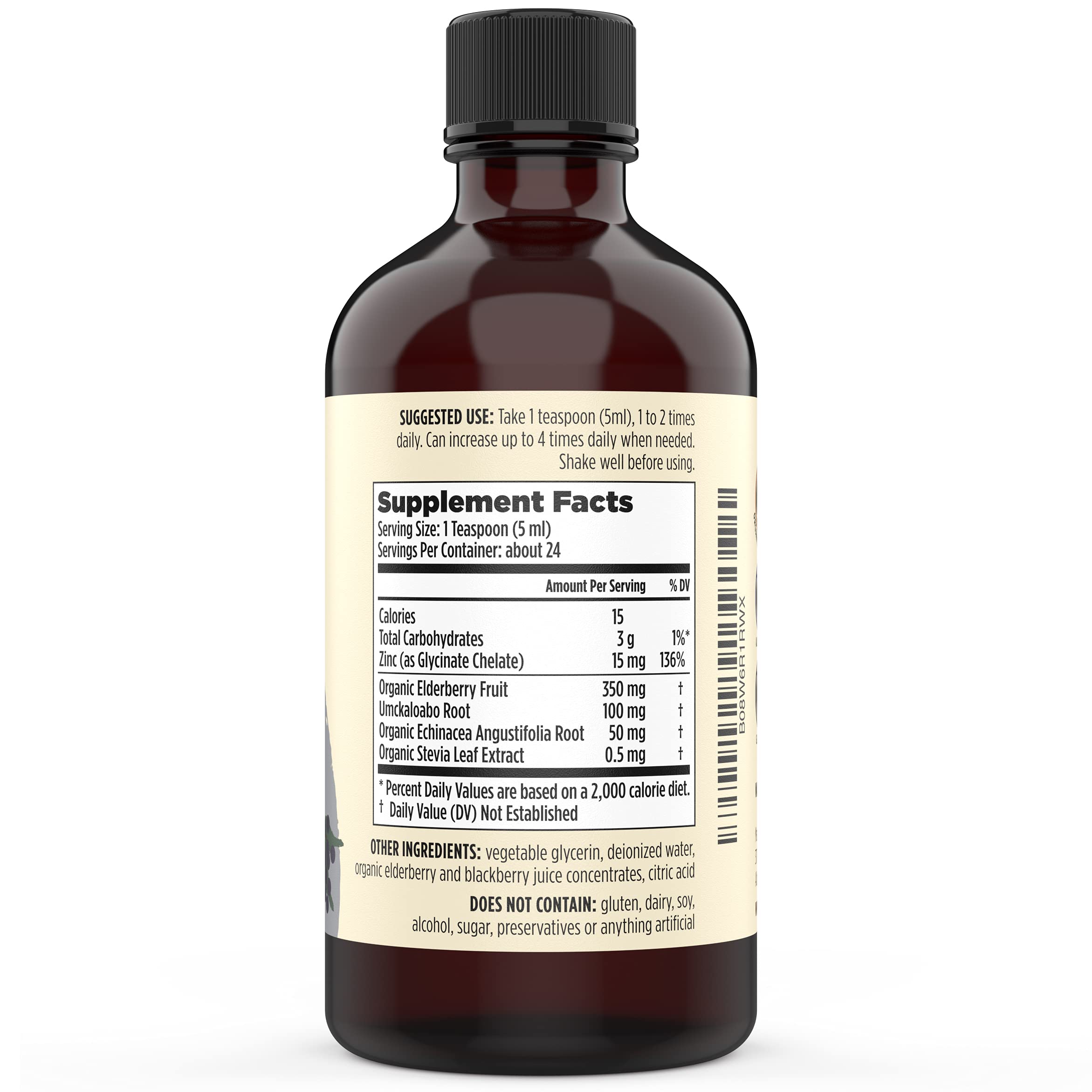 Sacred Eats Zinc Liquid 259g with ingredients displayed