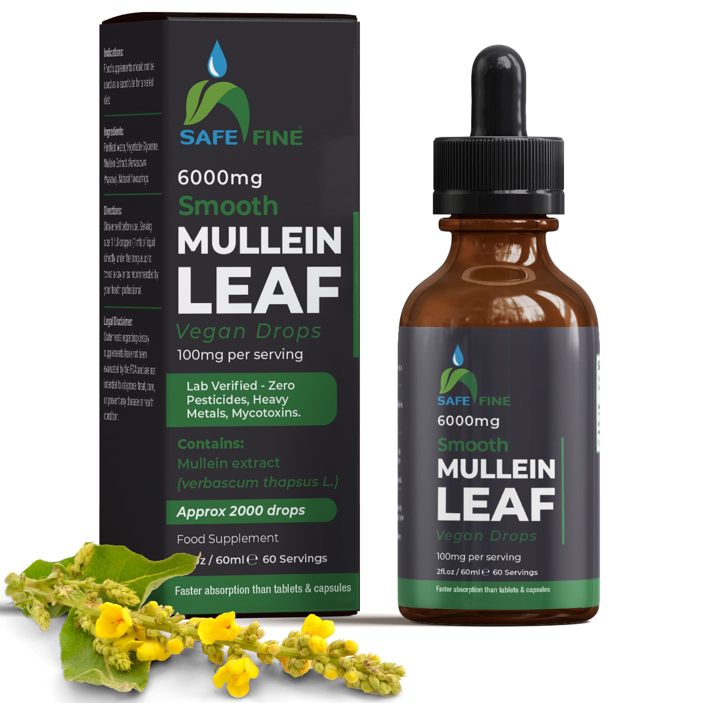 safefine Mullein Leaf Extract Drops bottle front view