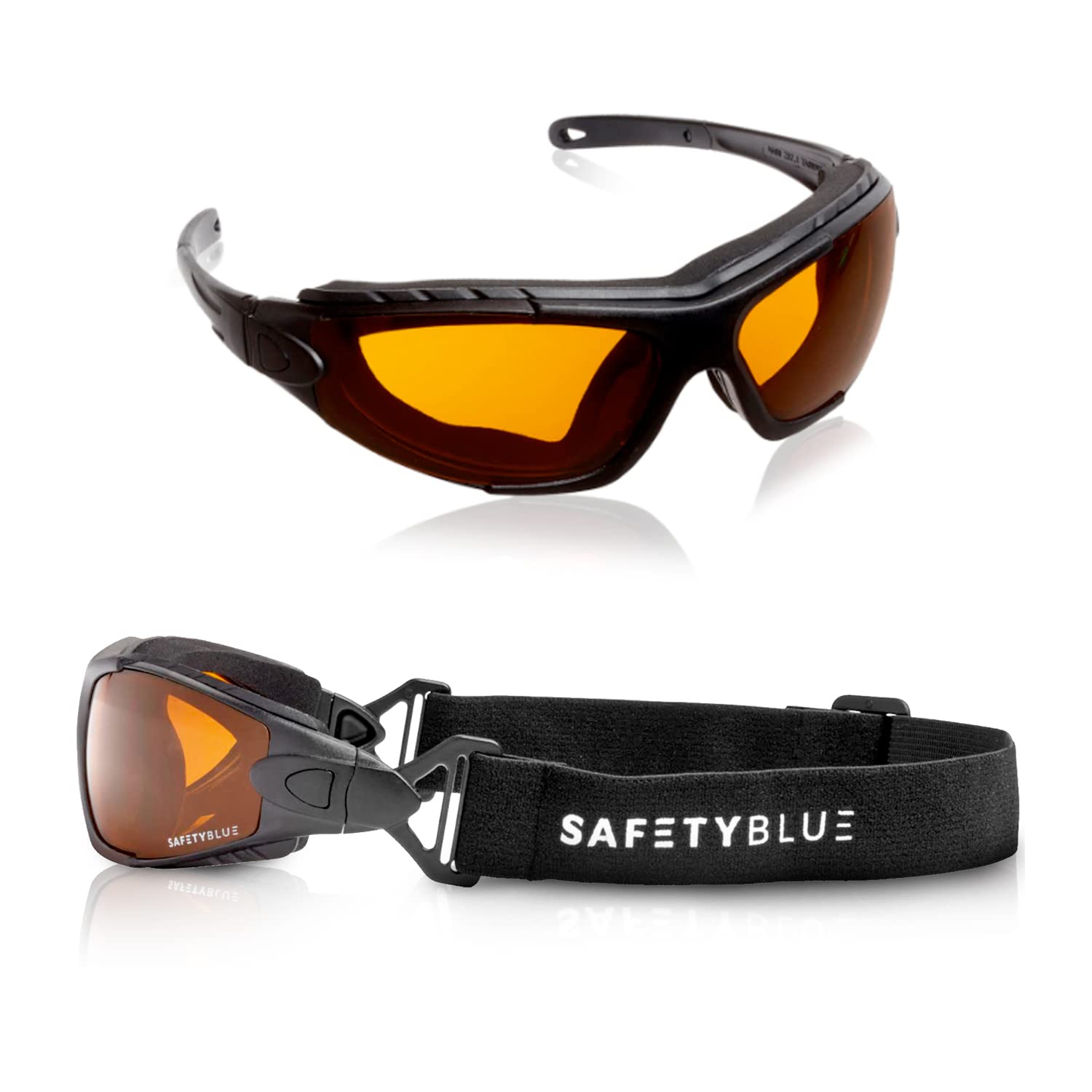 SafetyBlue Deluxe Blackout Sleep Glasses amber lens front view