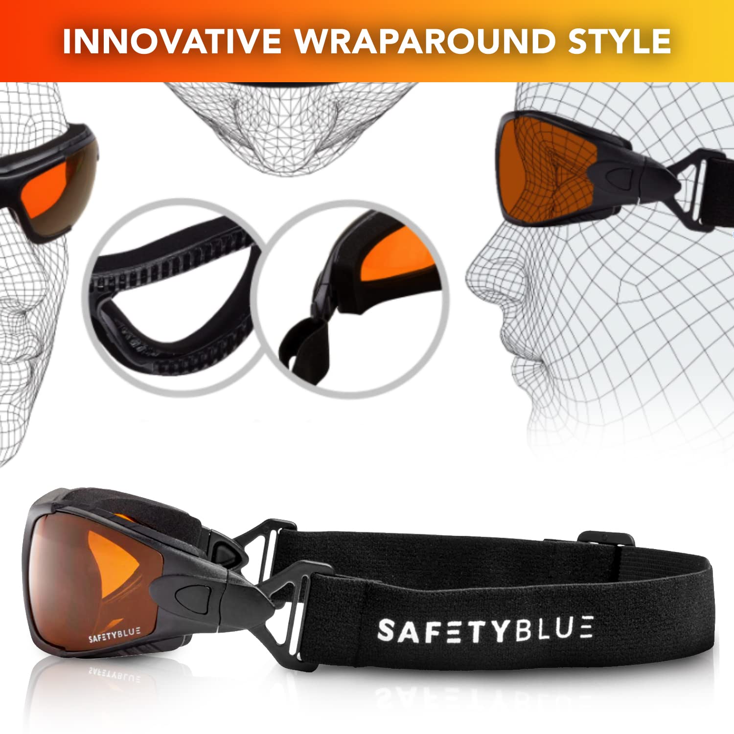 SafetyBlue Deluxe Blackout Sleep Glasses close-up detail