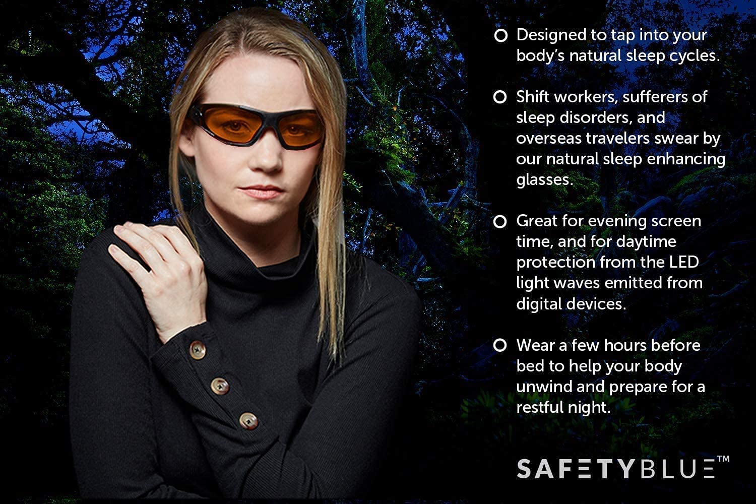 SafetyBlue Deluxe Blackout Sleep Glasses packaging