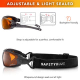 SafetyBlue Deluxe Blackout Sleep Glasses with interchangeable strap
