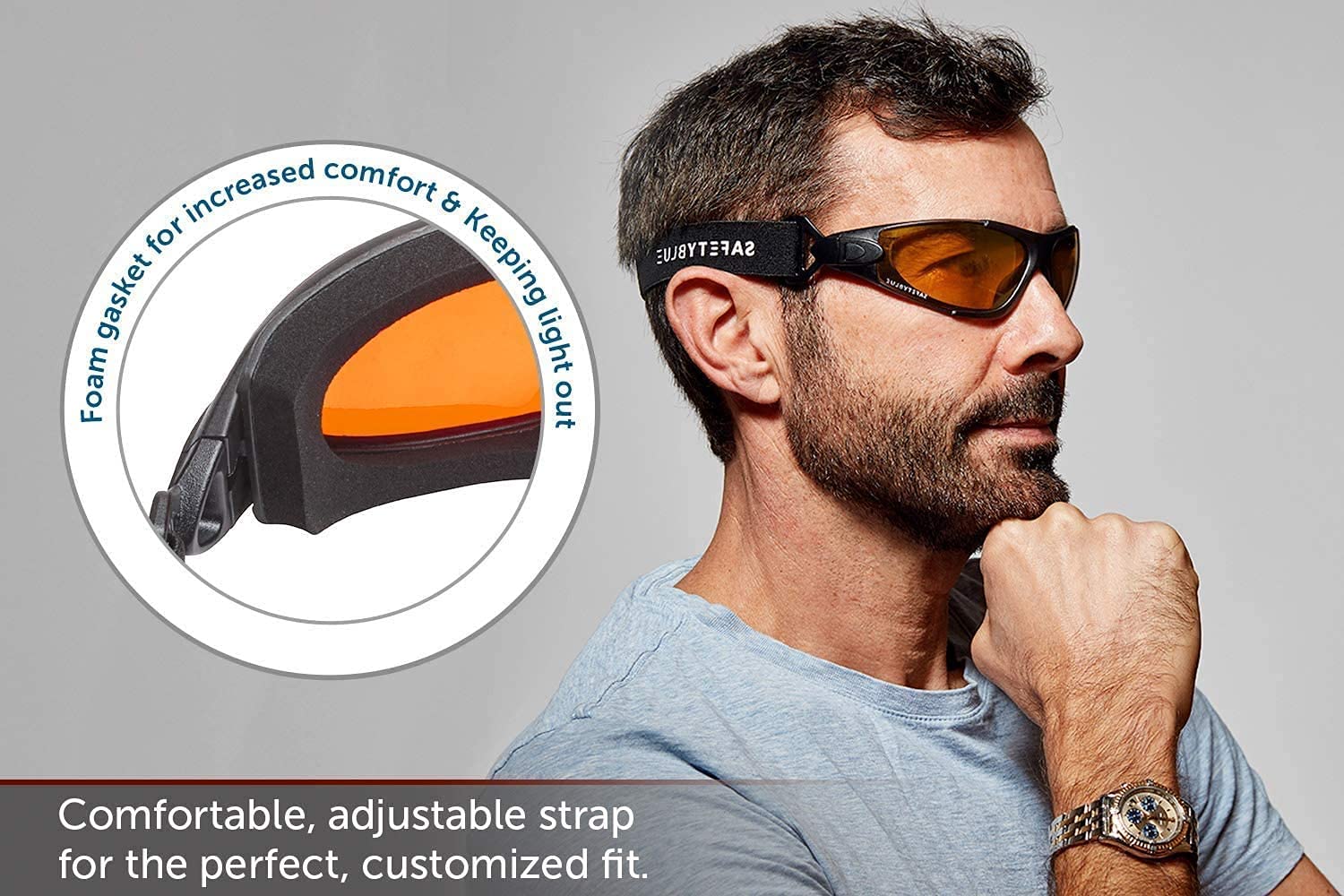 SafetyBlue Deluxe Blackout Sleep Glasses with soft strap