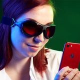 SafetyBlue Red Light Blocking Glasses close-up of lens