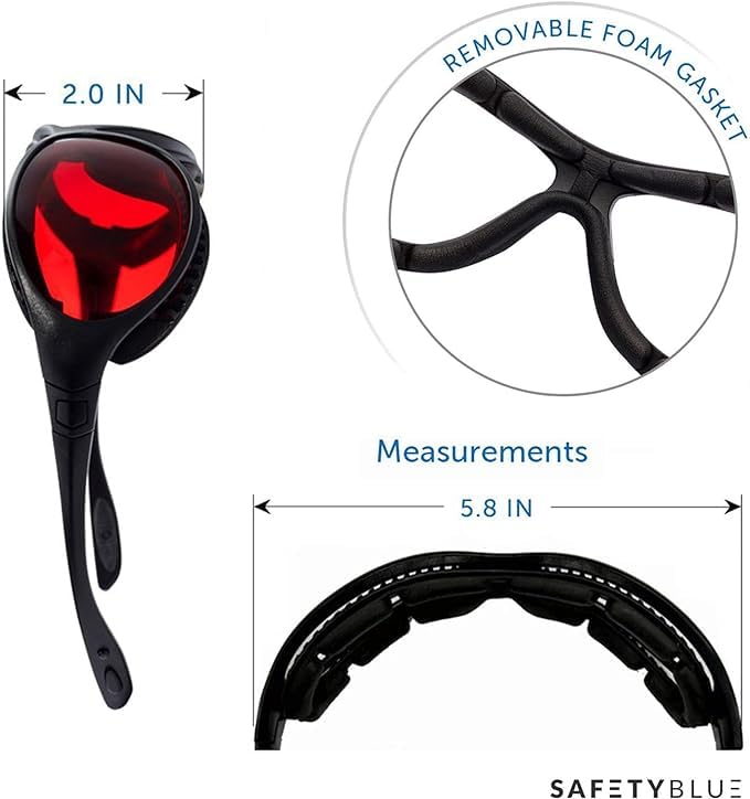 SafetyBlue Red Light Blocking Glasses in travel setting