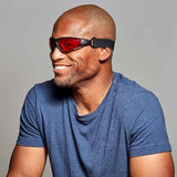 SafetyBlue Red Light Blocking Glasses side view showcasing light-blocking seal